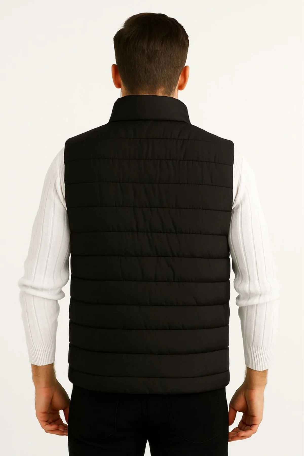 Erkek Şişme Fermuarlı Yelek Su itici Kapitone Astarlı Kumaş Cepli Hafif Kışlık Spor Rahat Kalıp - Siyah