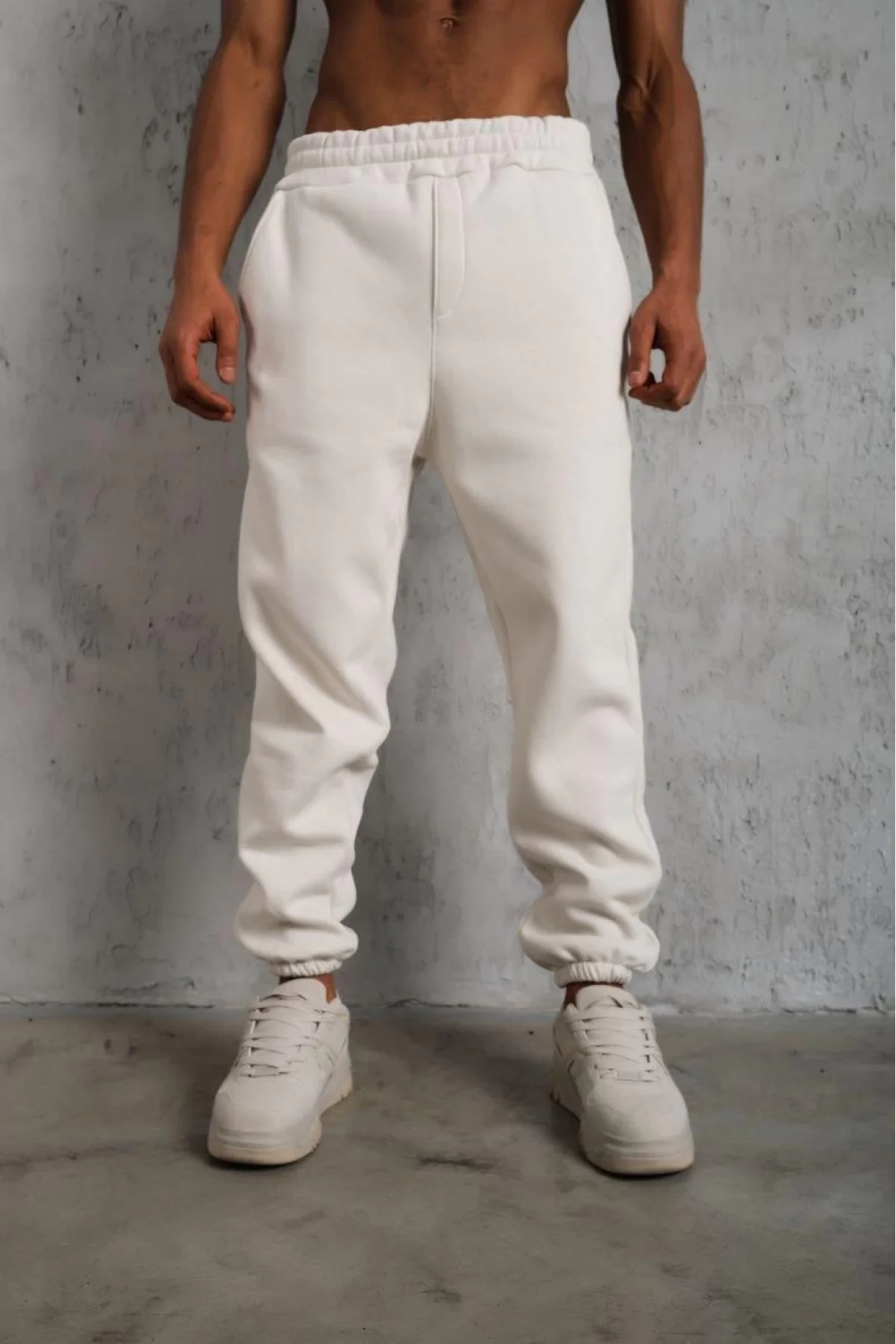 Erkek Üç İplik Alt Eşofman Lastikli - Beyaz