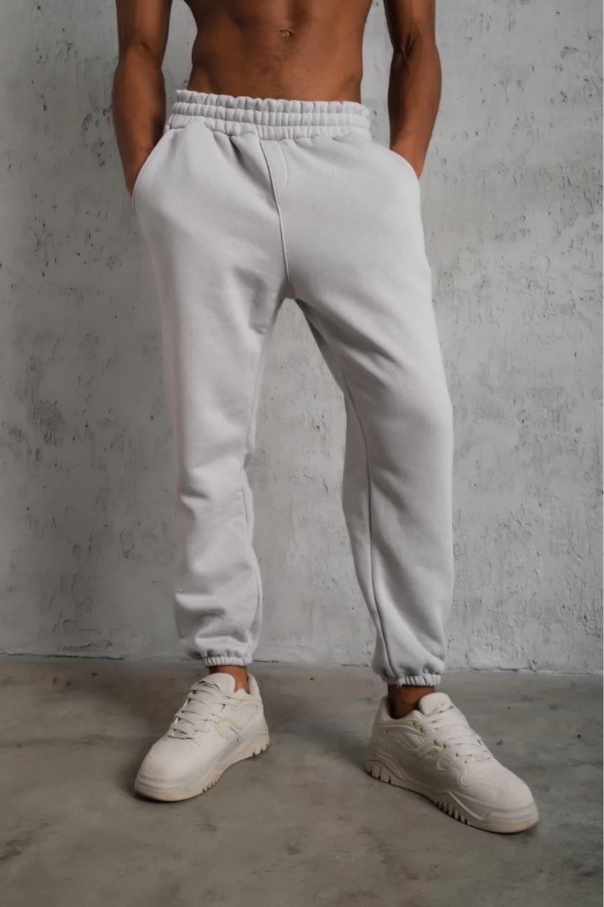 Erkek Üç İplik Alt Eşofman Lastikli - Gri