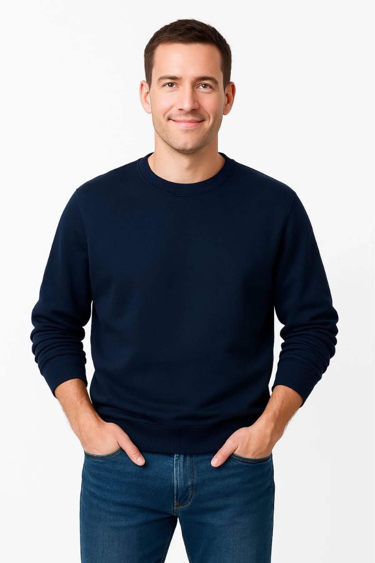 Erkek Üç İplik Düz Bisiklet Yaka SweatShirt - Lacivert