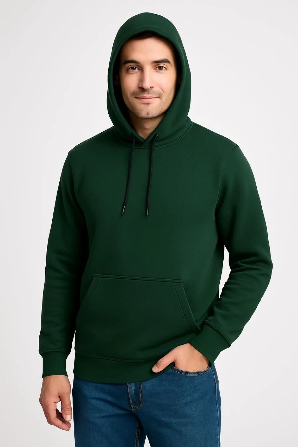 Erkek Üç İplik Kapüşonlu Kanguru Cepli SweatShirt hoodie - Haki