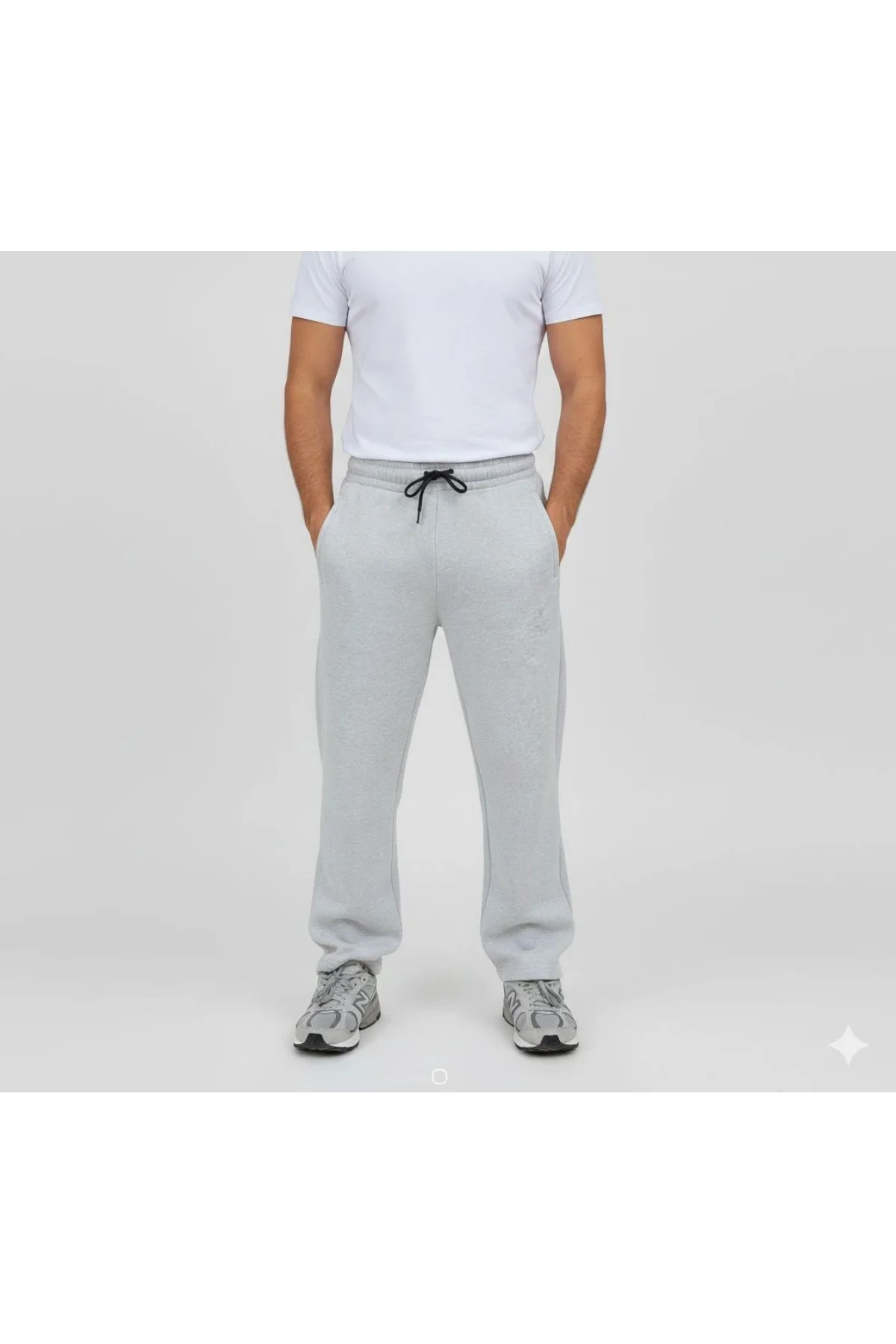 Erkek Üç iplik Kışlık Pamuklu Ovarsize Bağcıklı Düz Paça Cepli Eşofman Altı Spor Rahat Model - Gri