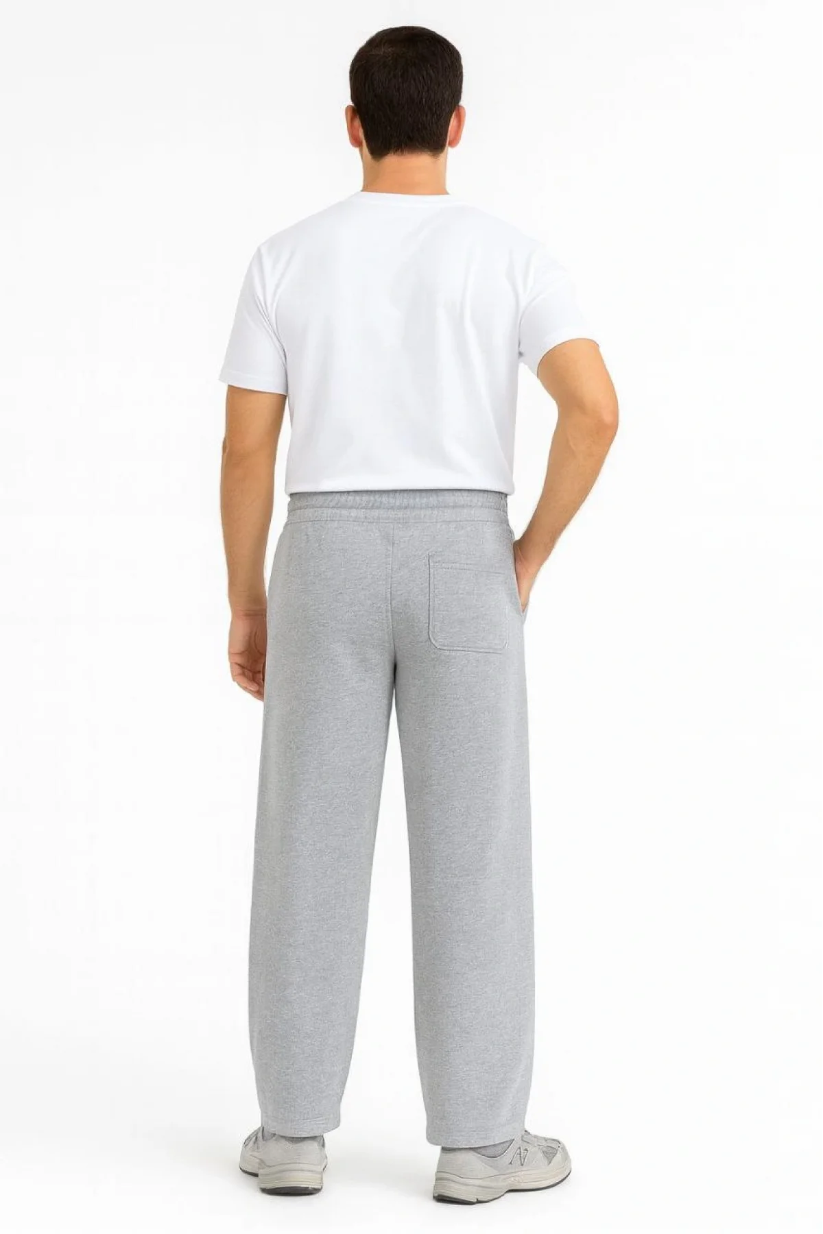 Erkek Üç iplik Kışlık Pamuklu Ovarsize Bağcıklı Düz Paça Cepli Eşofman Altı Spor Rahat Model - Gri