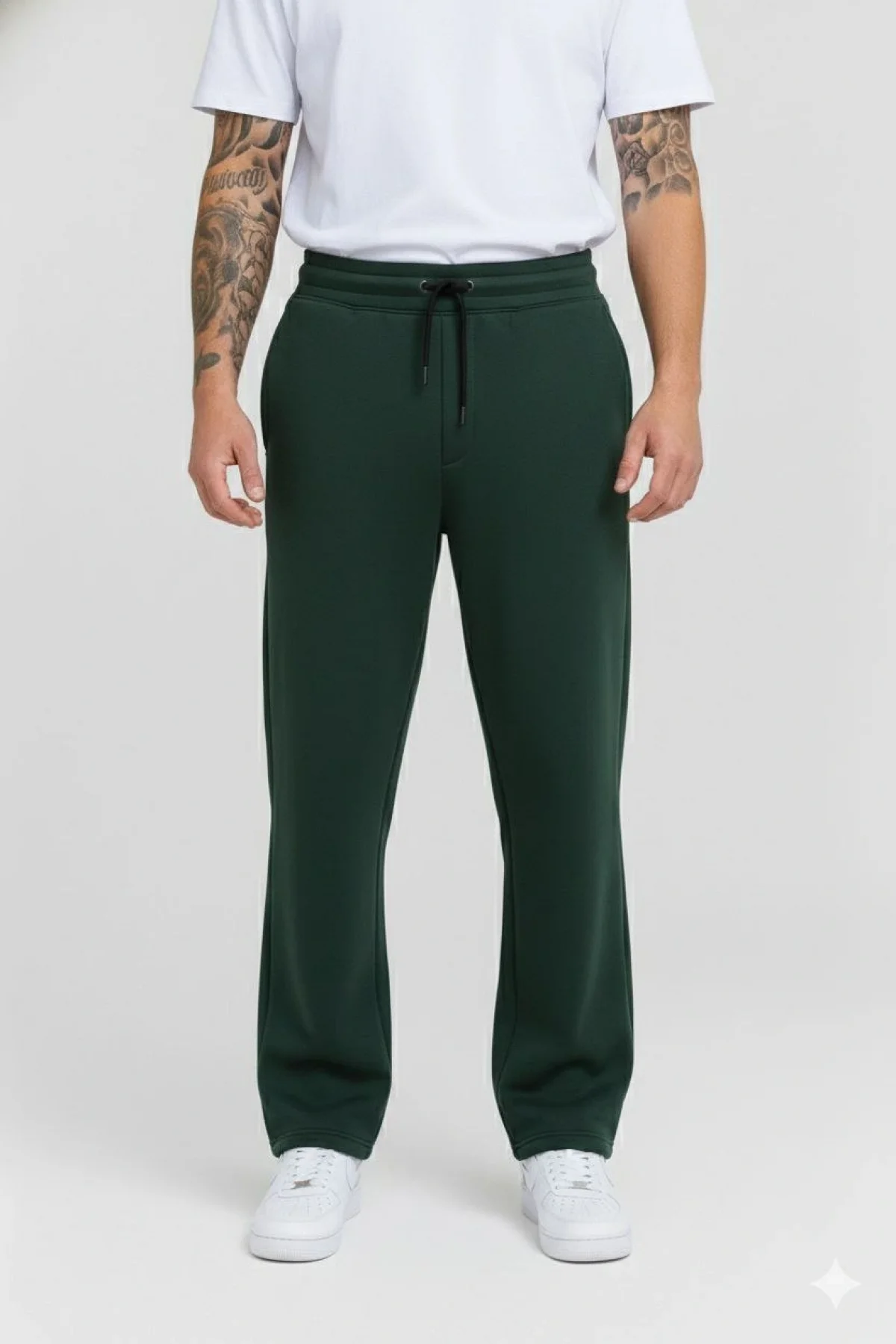 Erkek Üç iplik Kışlık Pamuklu Ovarsize Bağcıklı Düz Paça Cepli Eşofman Altı Spor Rahat Model - Haki