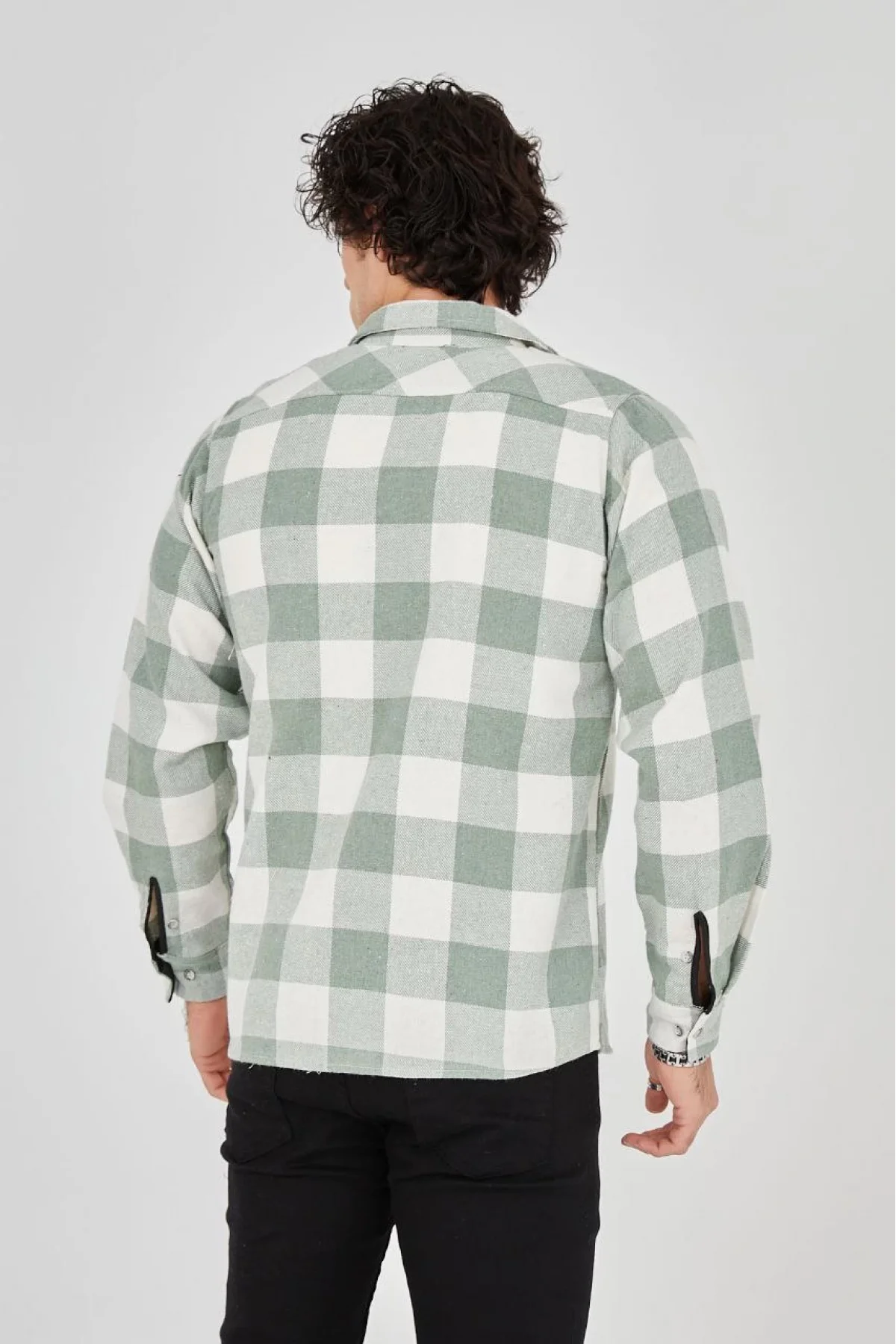 Erkek Uzun Kollu Oduncu Gömlek - Mint yeşili