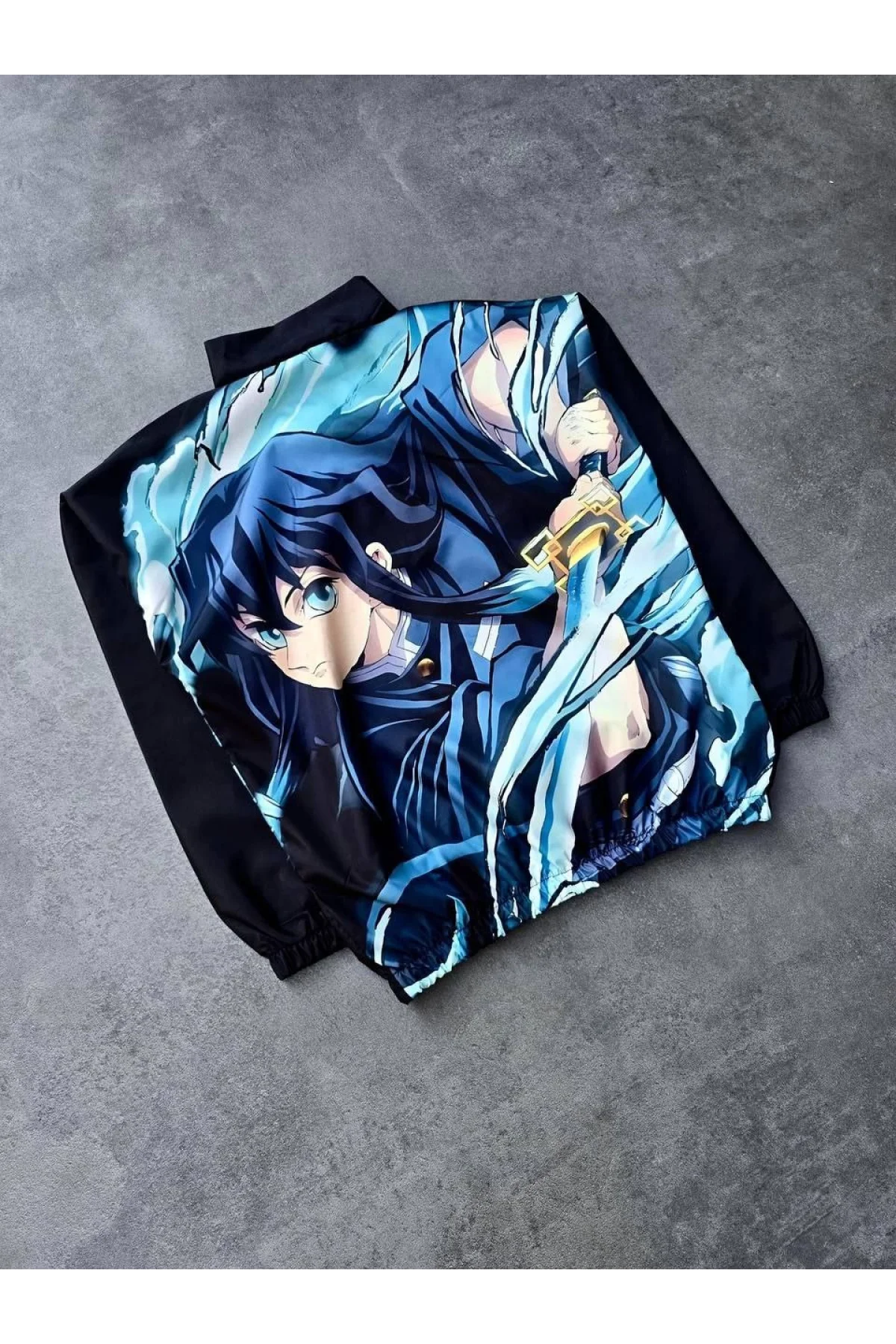 Fermuarlı Dijital Baskılı Rüzgarlık - Siyah