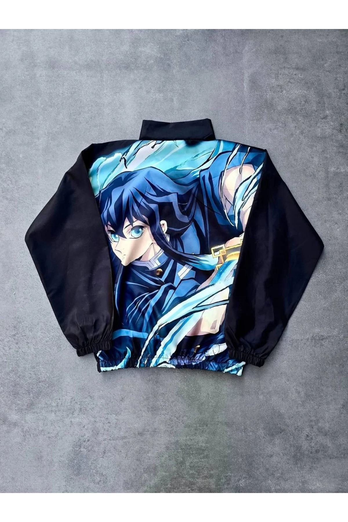 Fermuarlı Dijital Baskılı Rüzgarlık - Siyah