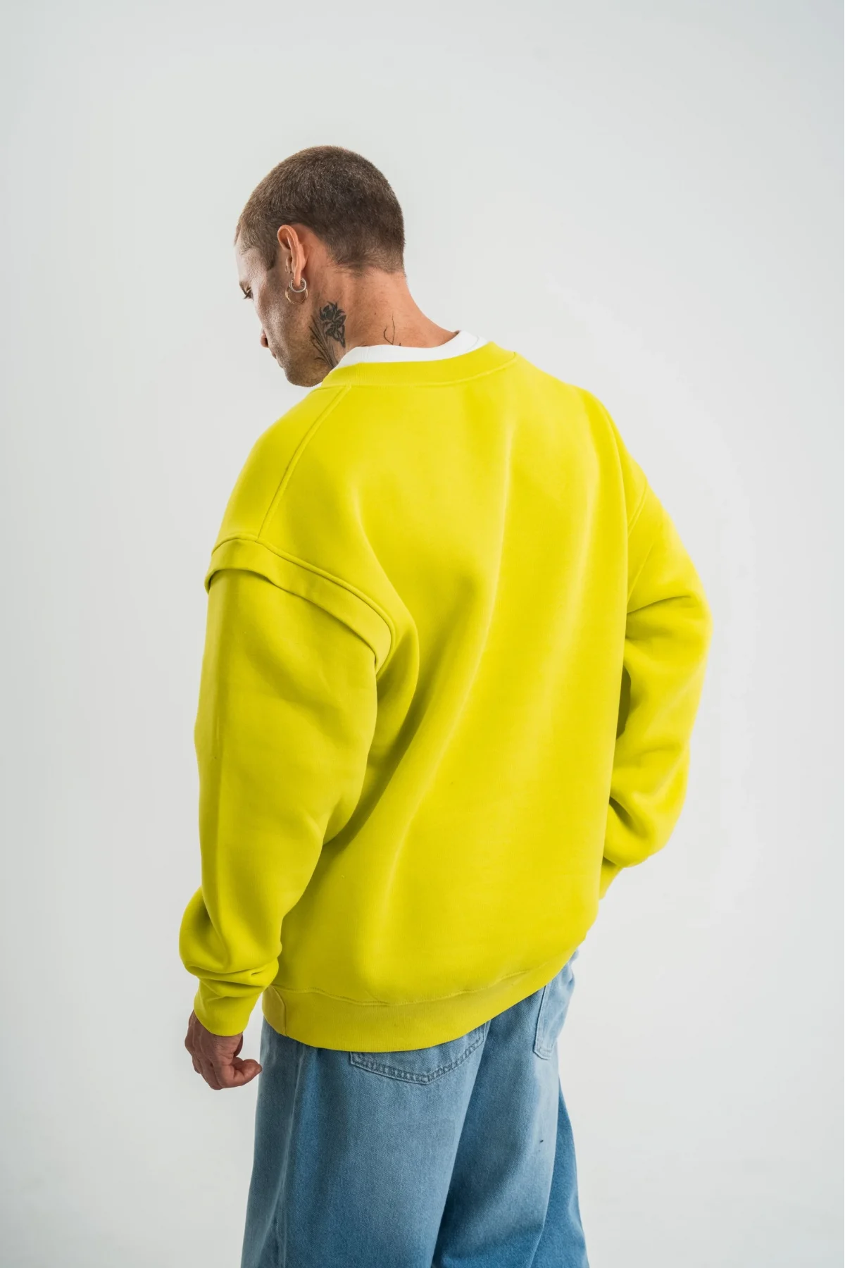 Geniş V yaka Kol Ribana Detaylı SweatShirt - Sarı