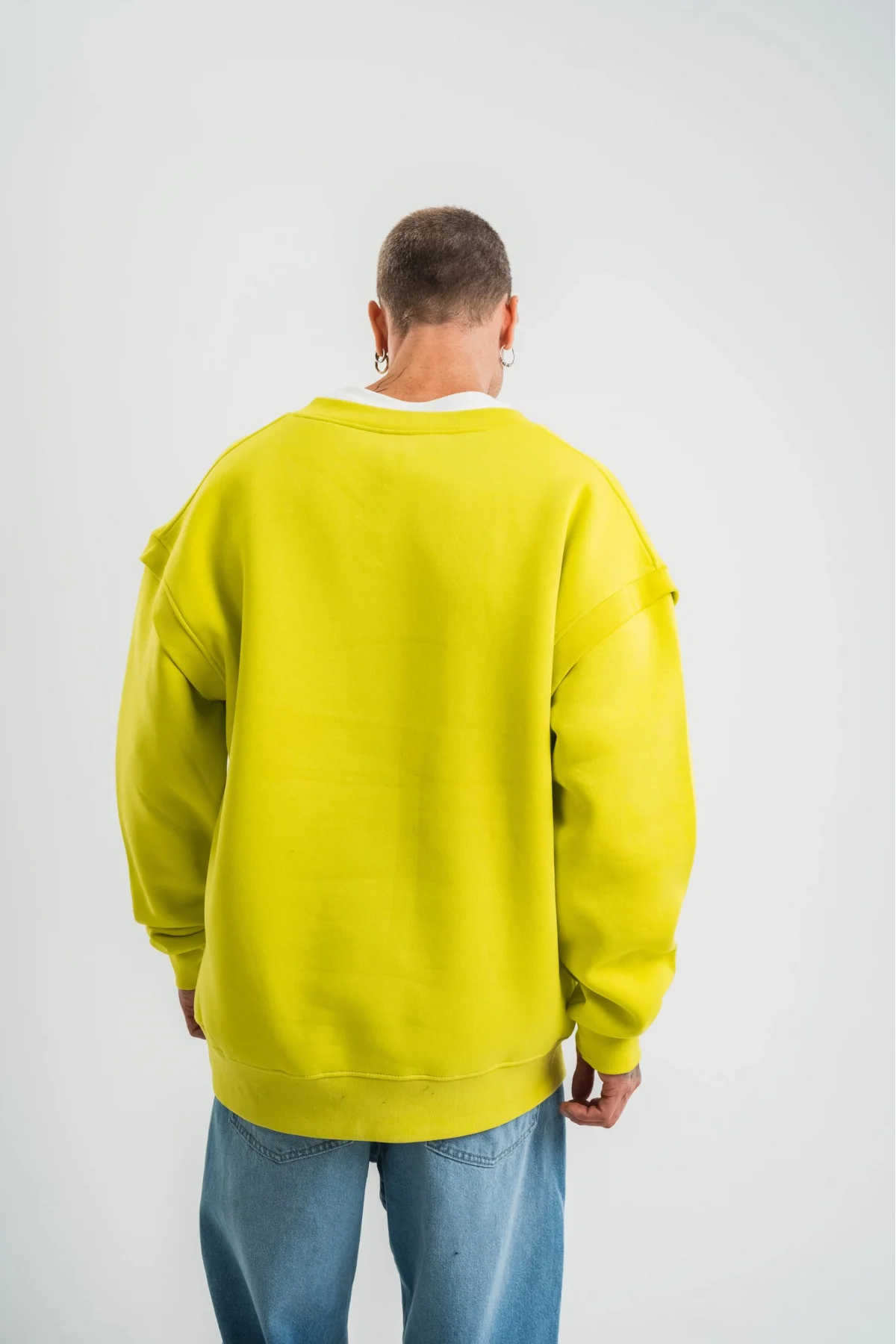 Geniş V yaka Kol Ribana Detaylı SweatShirt - Sarı