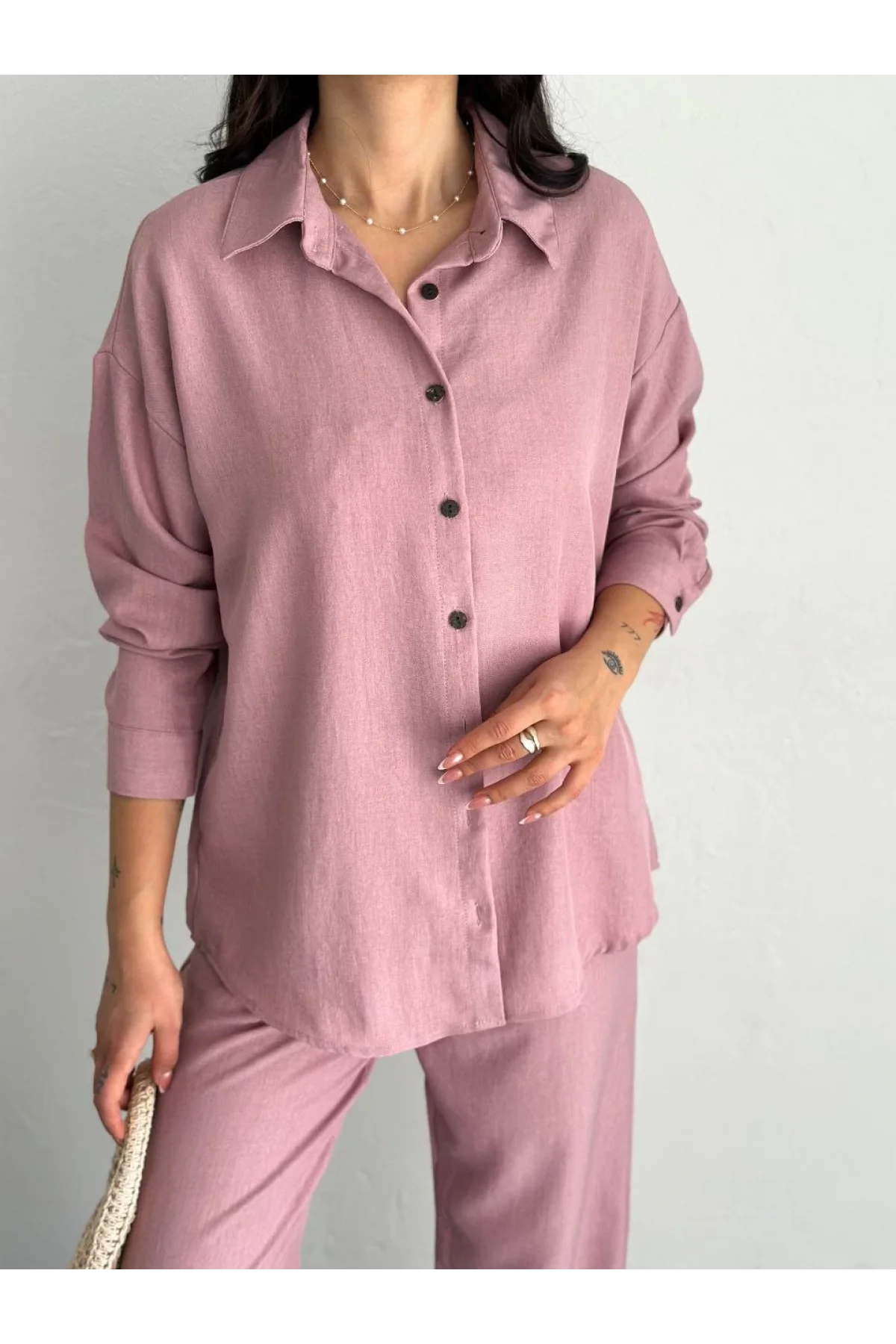 Gömlek Pantolon ikili Takım - Toz Pembe