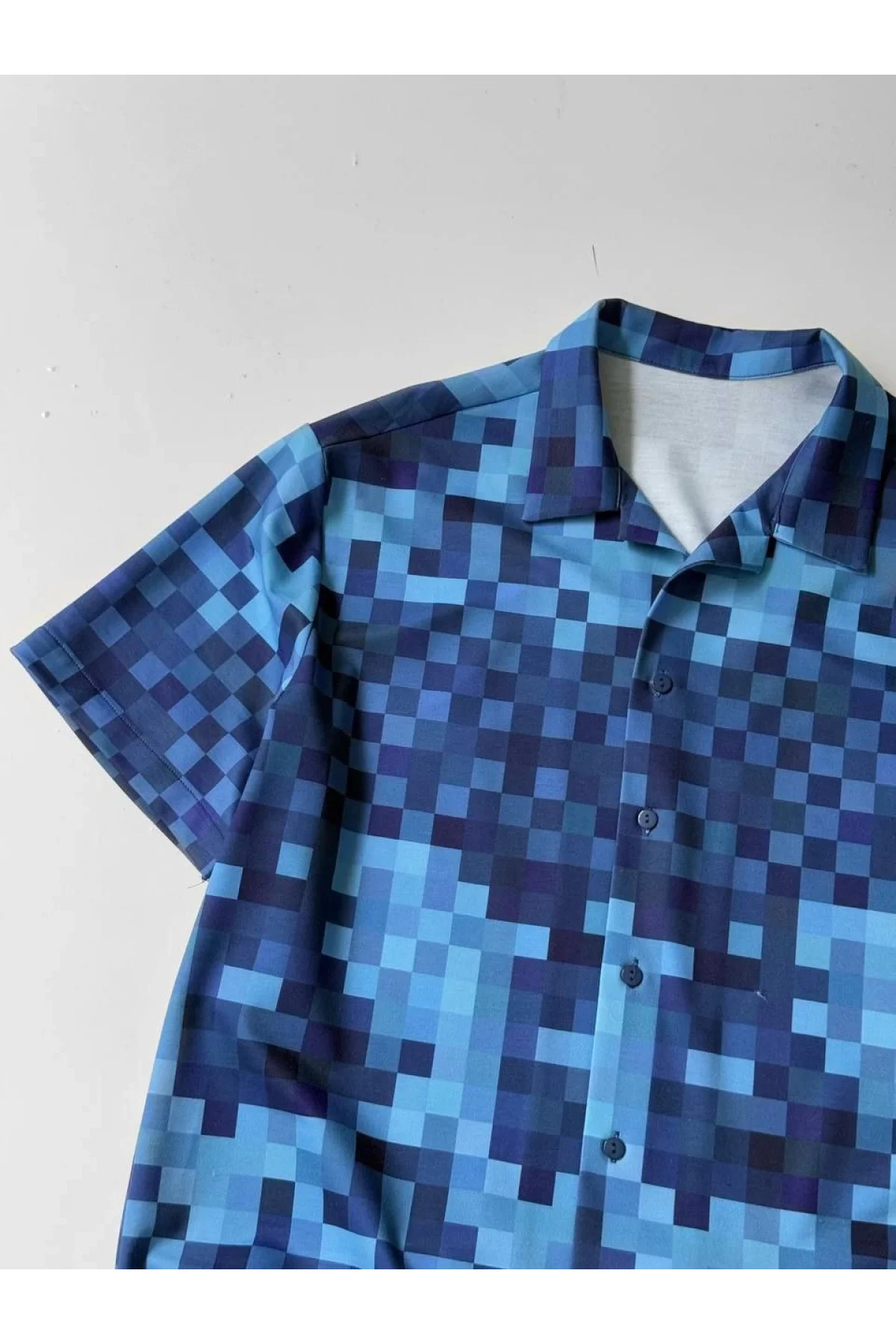 İki İplik Kumaş Baskılı Gömlek - Mavi