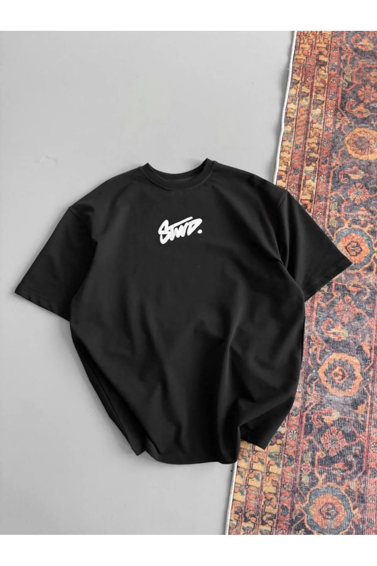 Kadın Baskılı Oversize T-shirt - Siyah