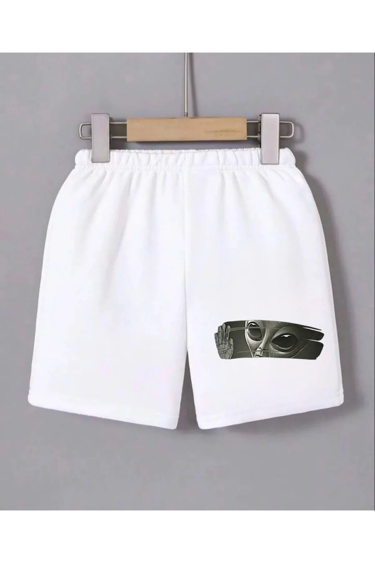 Kadın Beli Lastikli Baskılı Mini Şort - Beyaz