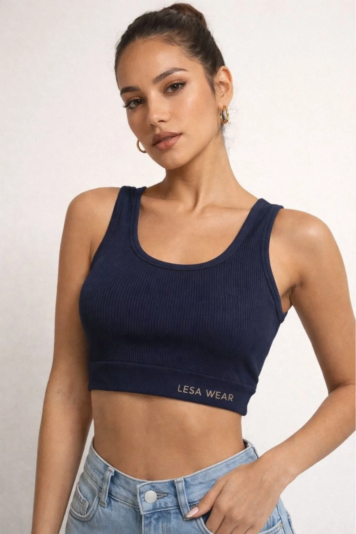 Kadın Fitilli Baskılı Crop - Lacivert