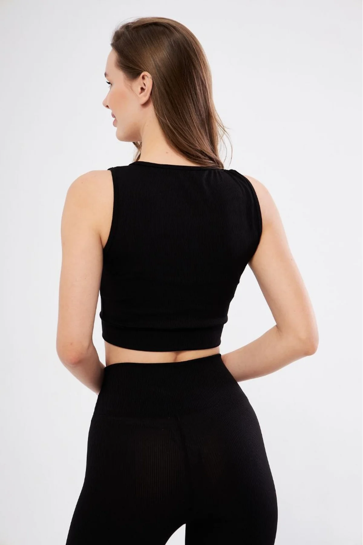 Kadın Fitilli Baskılı Crop - Siyah