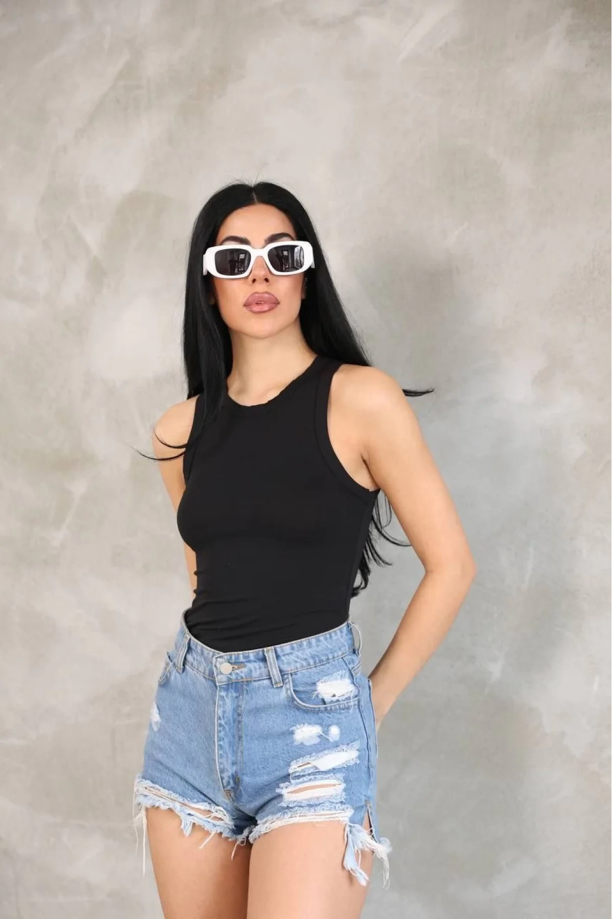 Kadın Kolsuz Badi bluz - Siyah