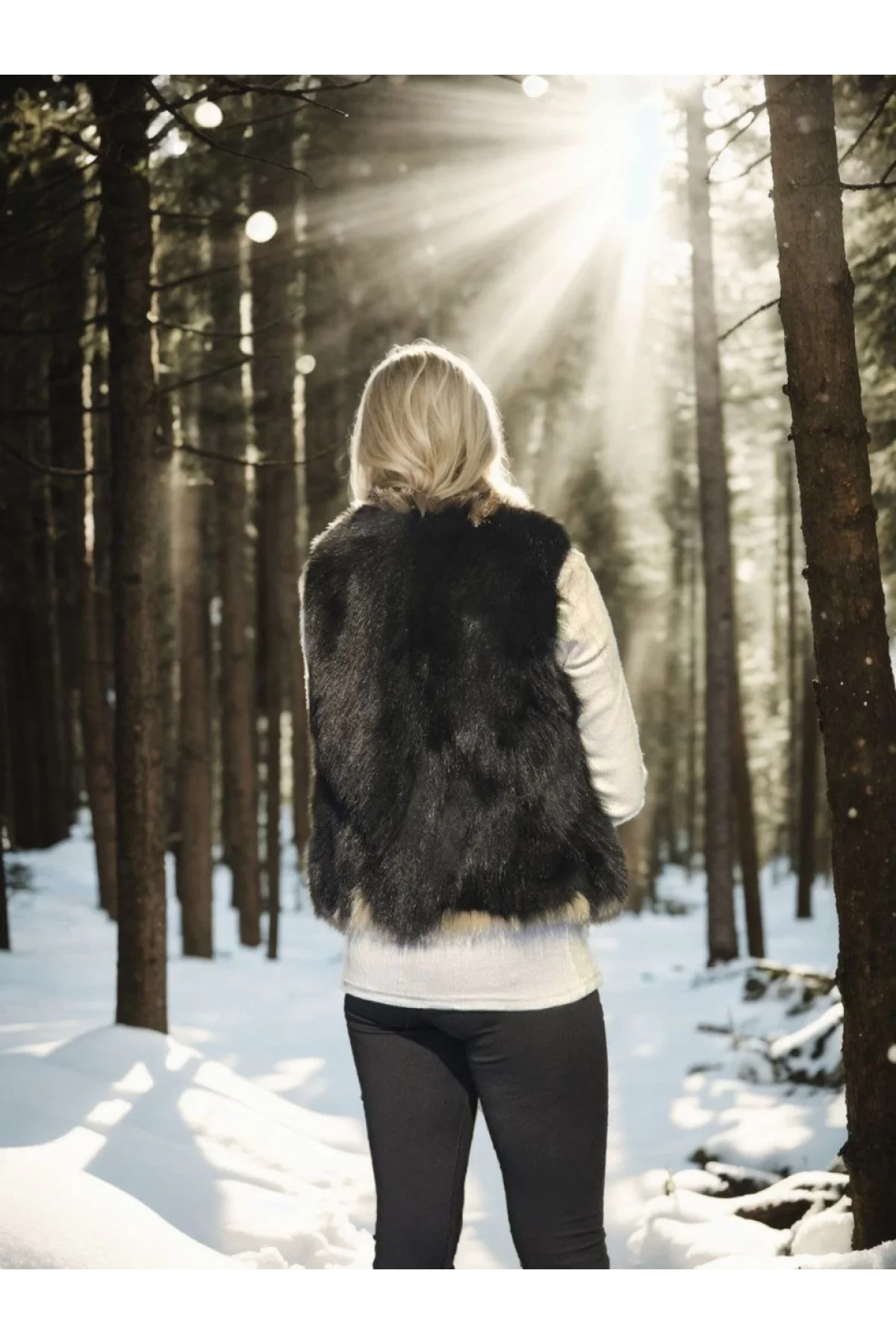 Kadın Kolsuz Fermuarlı Yelek - Siyah