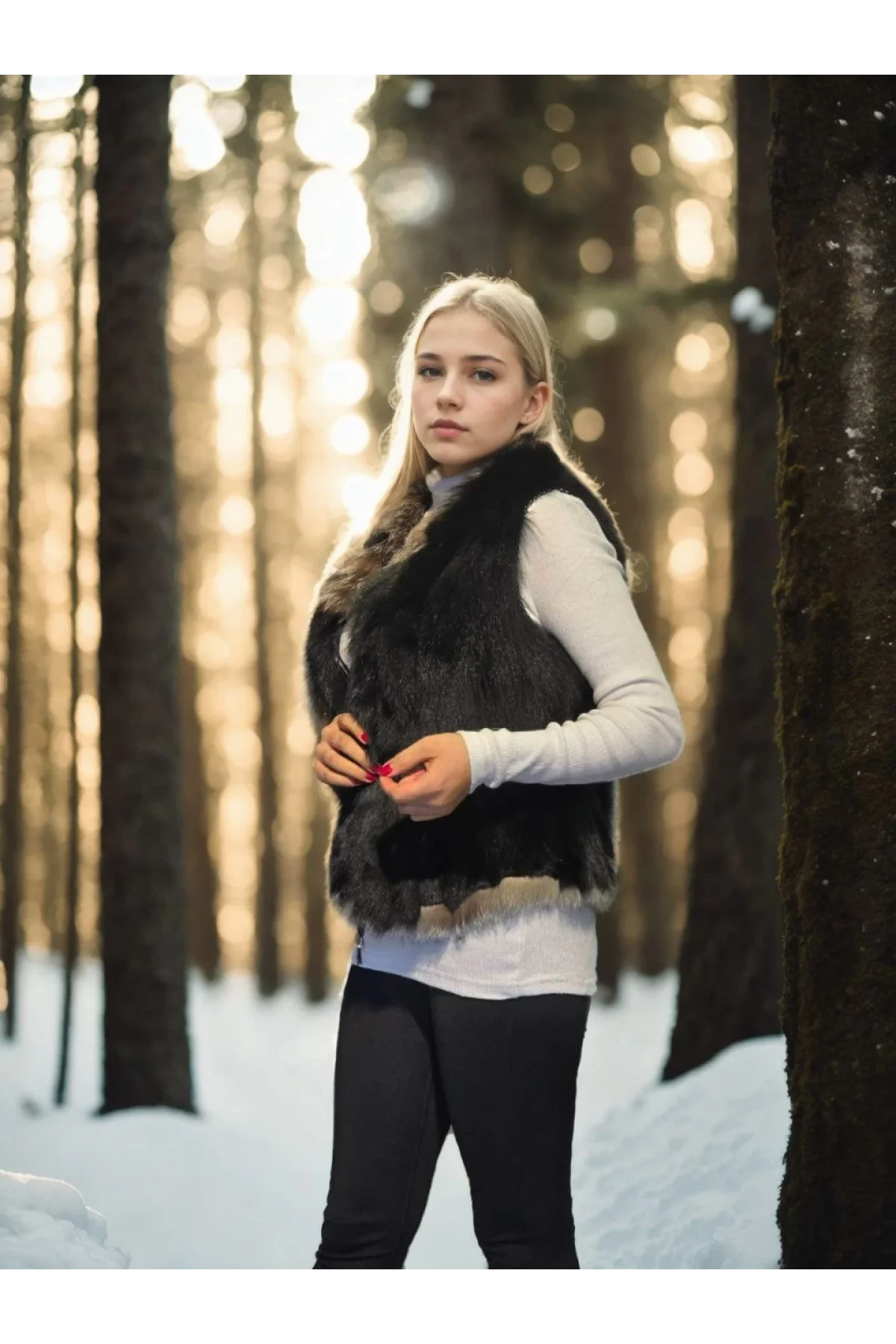 Kadın Kolsuz Fermuarlı Yelek - Siyah