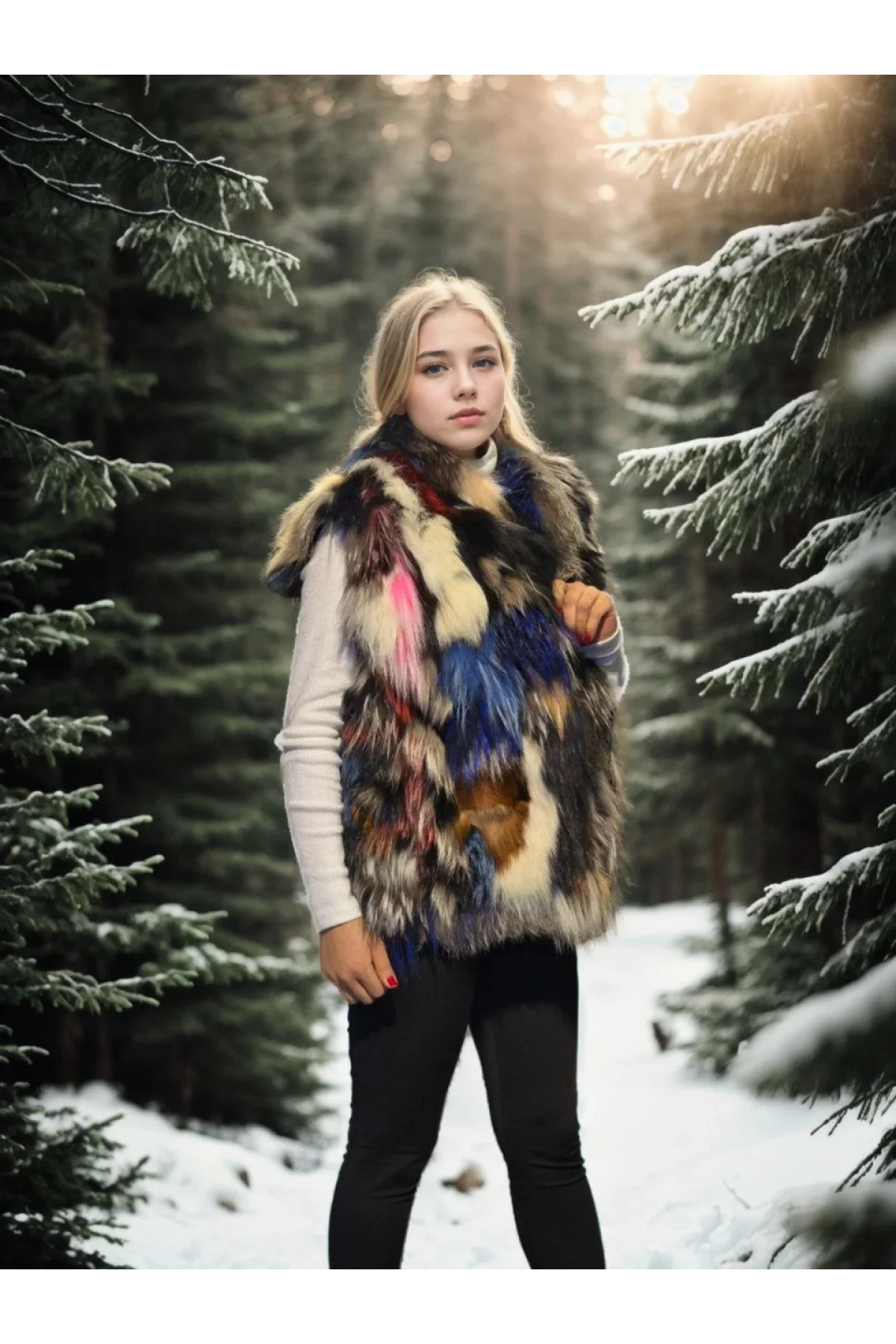 Kadın Kolsuz Hakiki Deri Ceket - Siyah