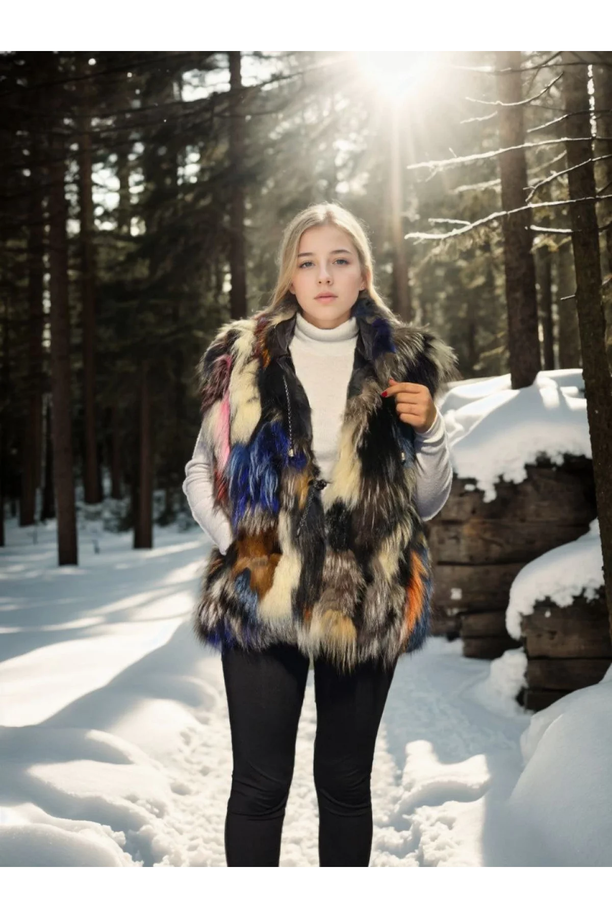 Kadın Kolsuz Hakiki Deri Ceket - Siyah