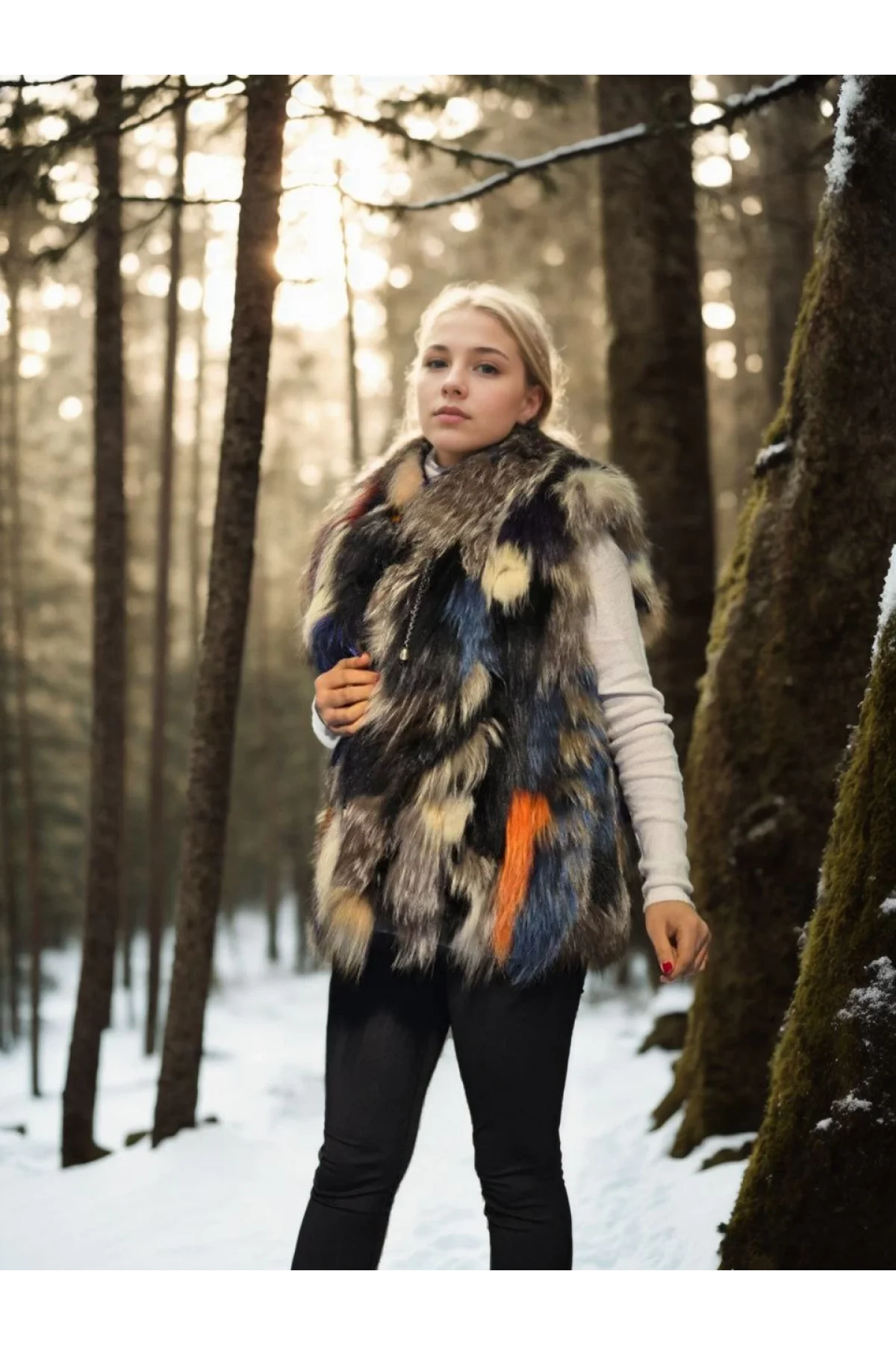 Kadın Kolsuz Hakiki Deri Ceket - Siyah