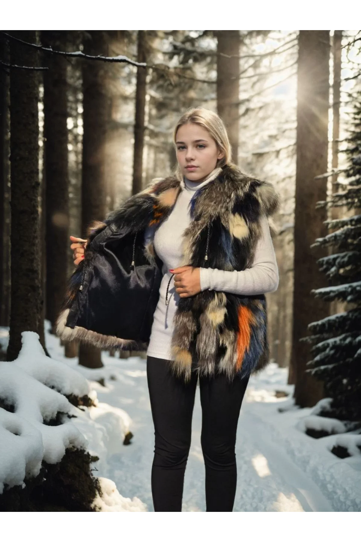 Kadın Kolsuz Hakiki Deri Ceket - Siyah