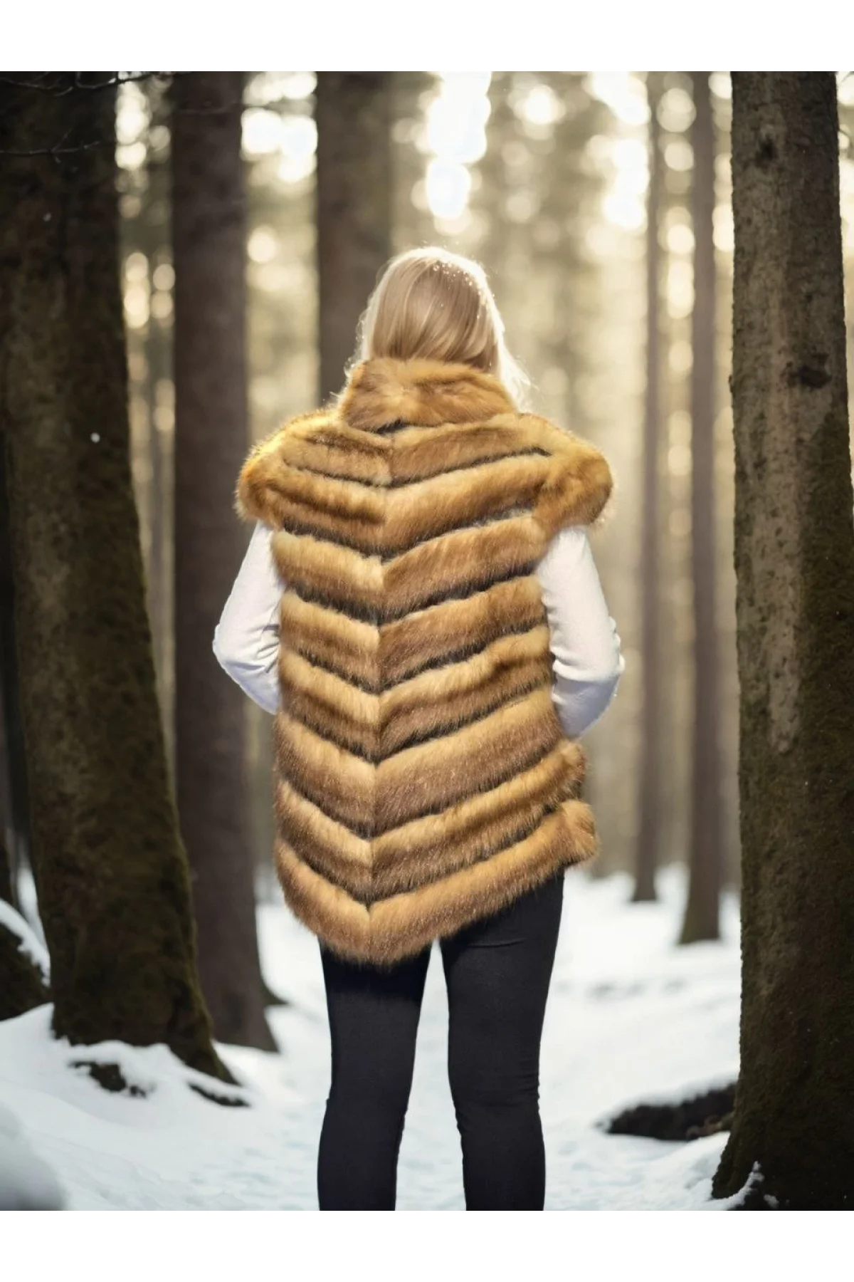 Kadın Kolsuz Hakiki Kürk - Kahve