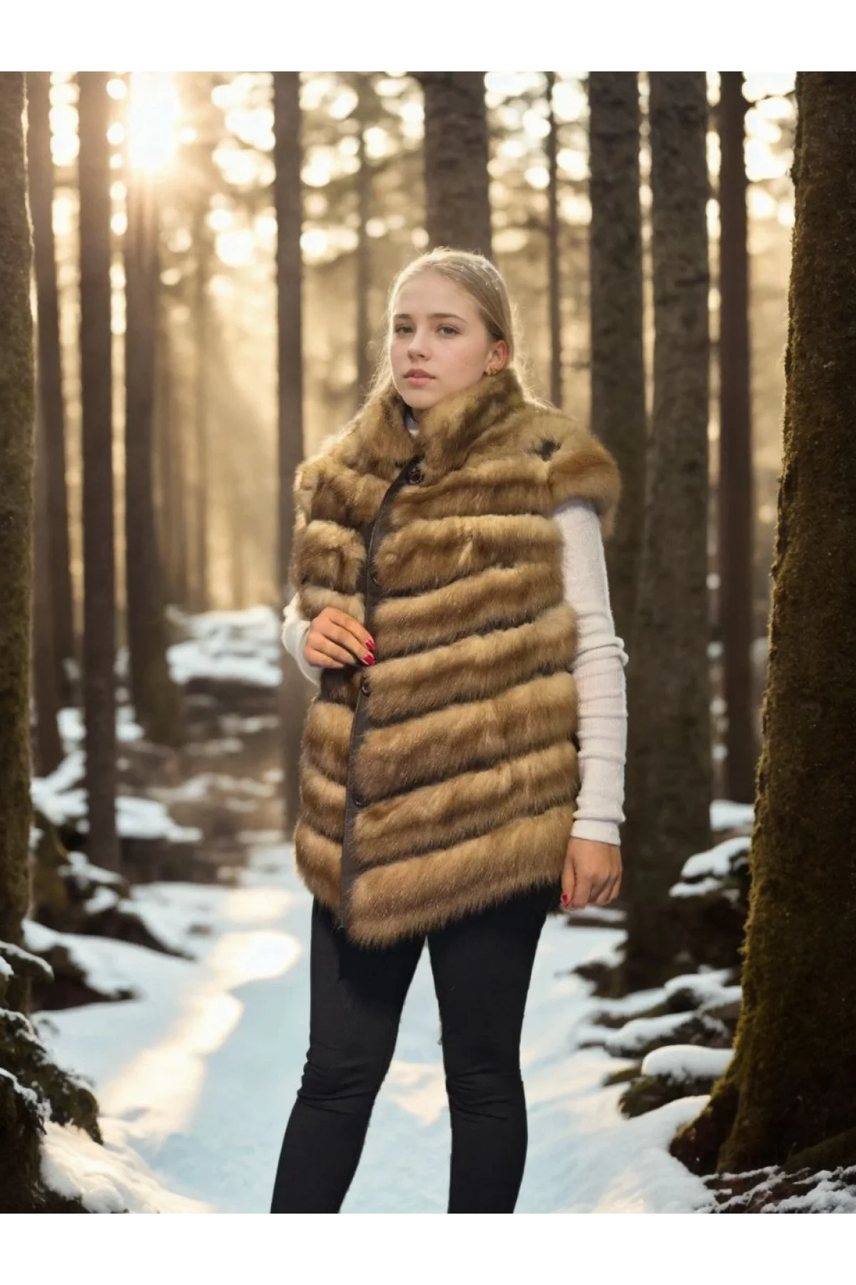 Kadın Kolsuz Hakiki Kürk - Kahve