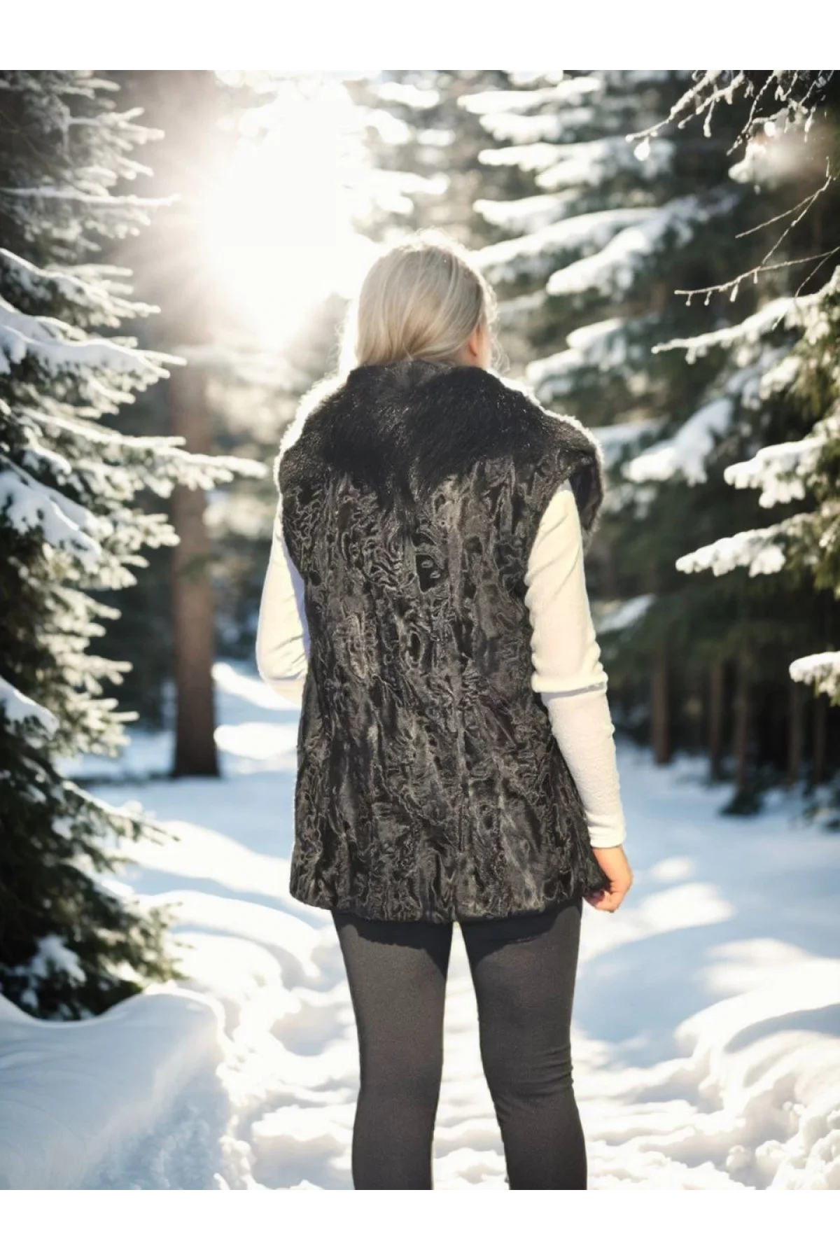 Kadın Kolsuz Hakiki Kürk - Siyah