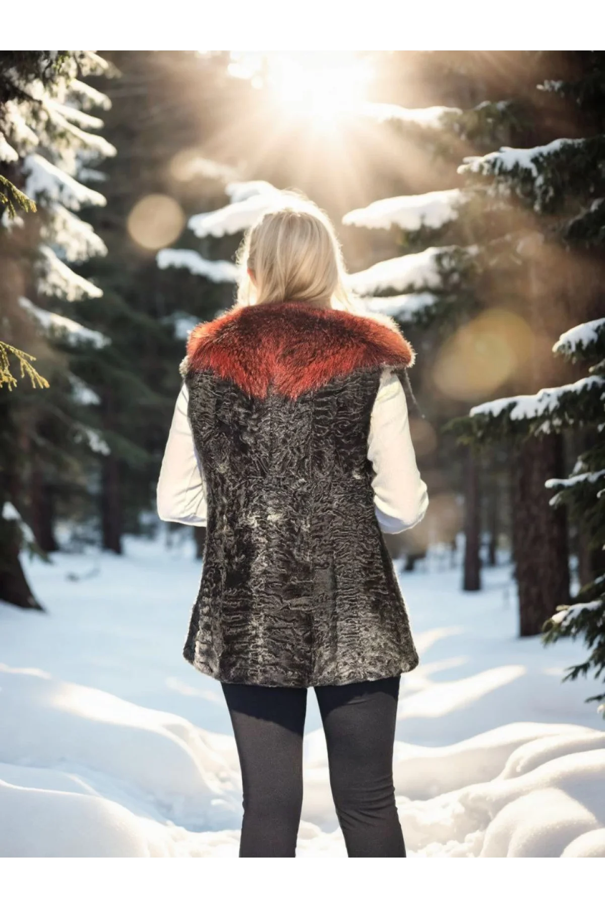 Kadın Kolsuz Hakiki Kürk - Siyah