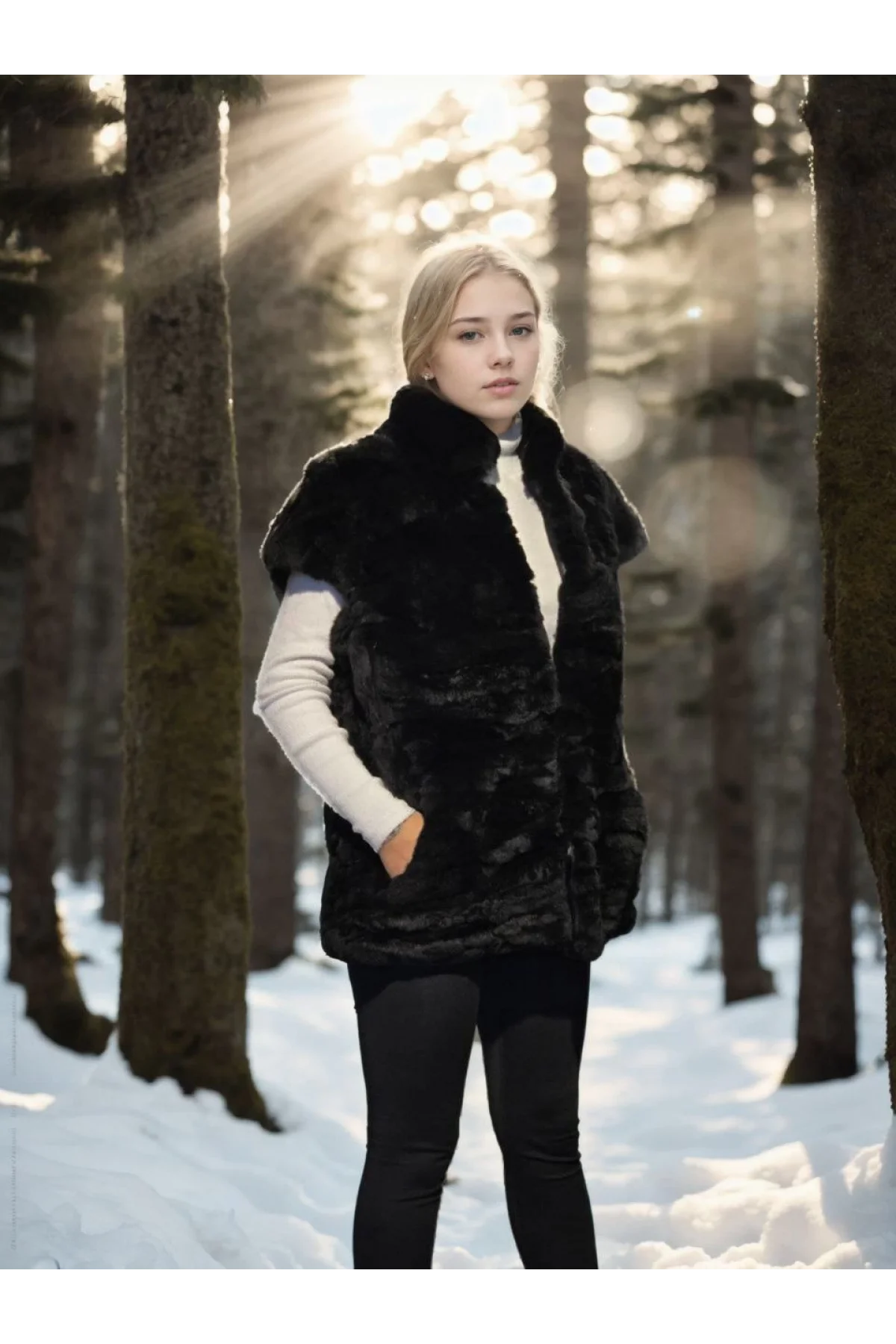 Kadın Kolsuz Hakiki Kürk - Siyah