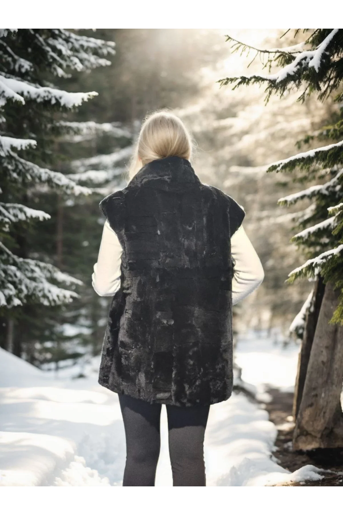 Kadın Kolsuz Hakiki Yelek - Siyah