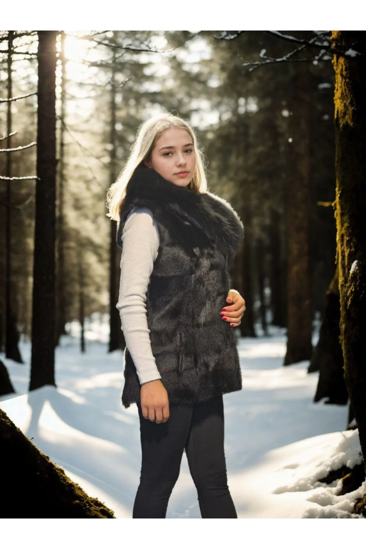 Kadın Kolsuz Kapüşonlu Yelek - Siyah