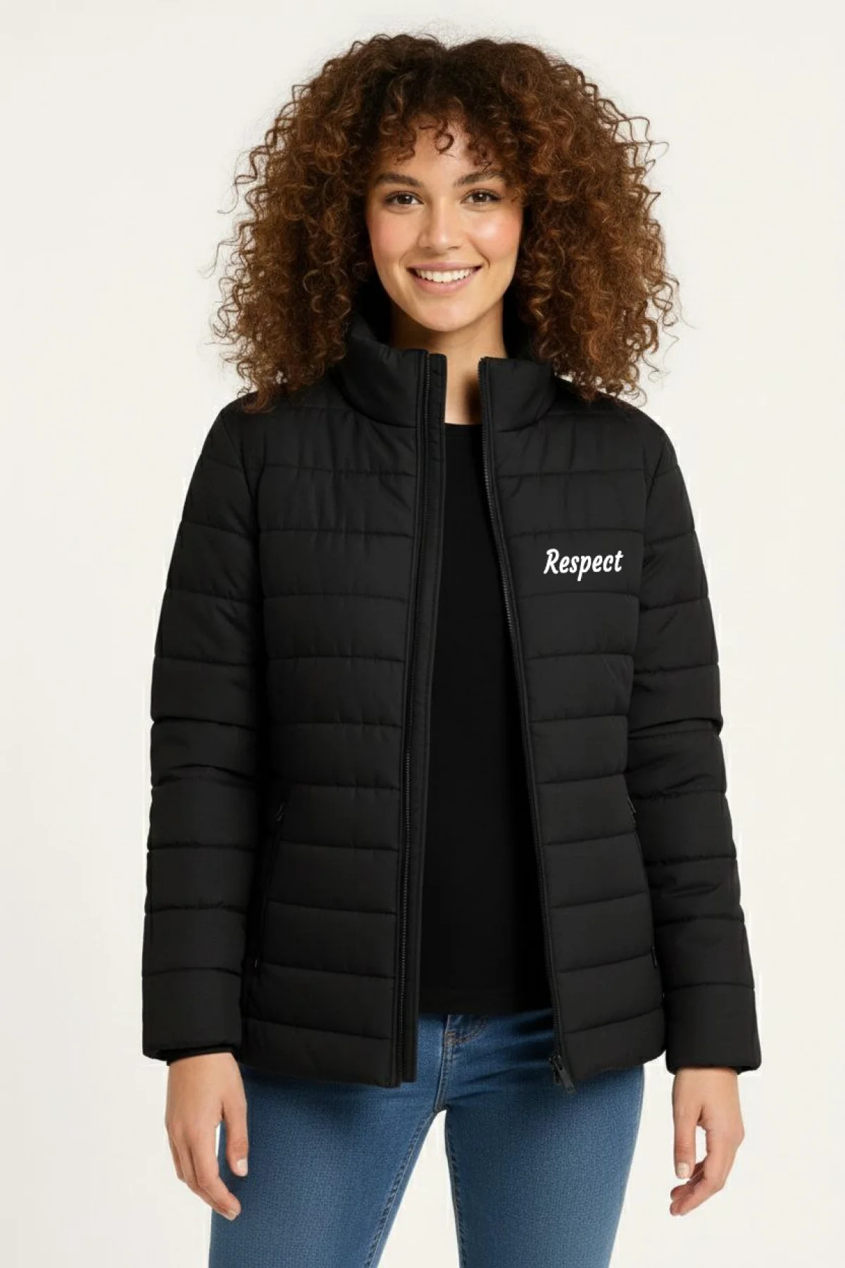 Kadın Mikro Su İtici Kapitone Baskılı Astarlı Fermuarlı Bomber Mont - Siyah