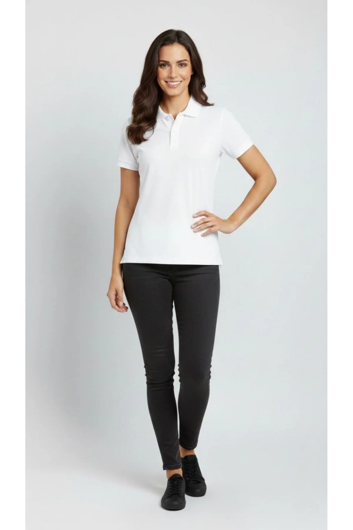 Kadın Pike Kumaş Düğmeli Yaka Regular Rahat Günlük Kısa kol Tişört T-shirt - Beyaz