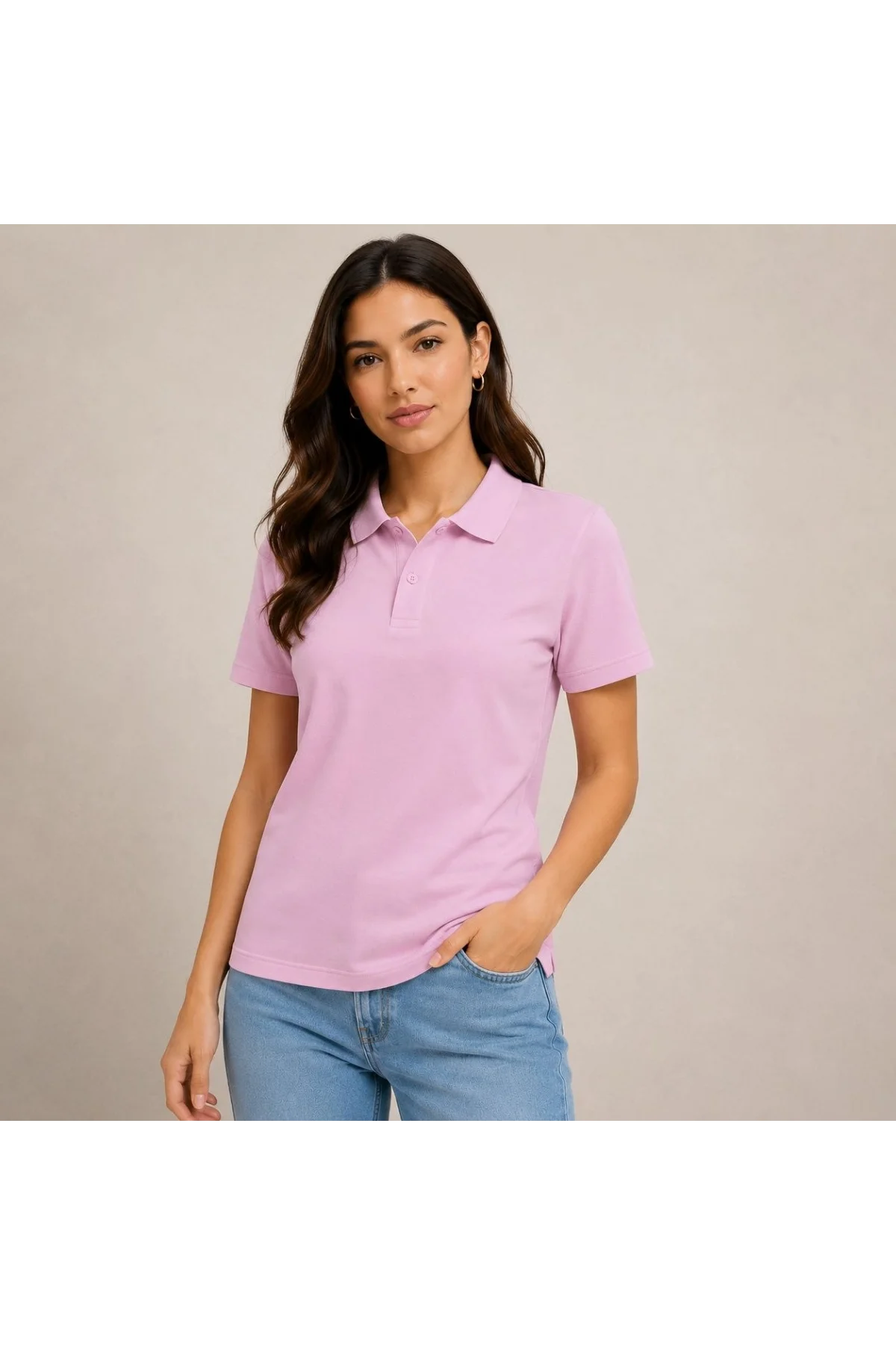 Kadın Polo Yaka Pike Kumaş Düğmeli Basic Tişört Günlük Rahat - Pembe