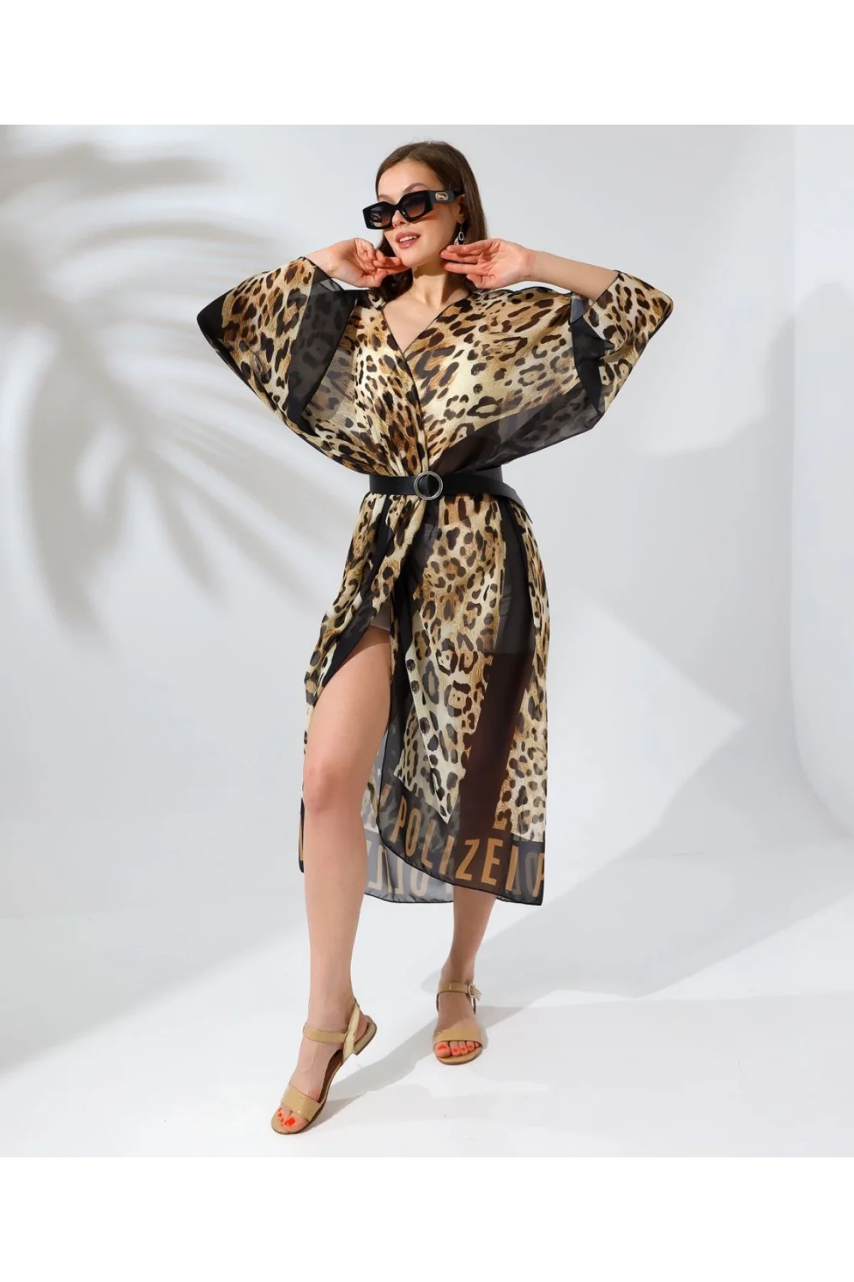 Kadın Rahat Kesim Şifon Kimono - Leopar