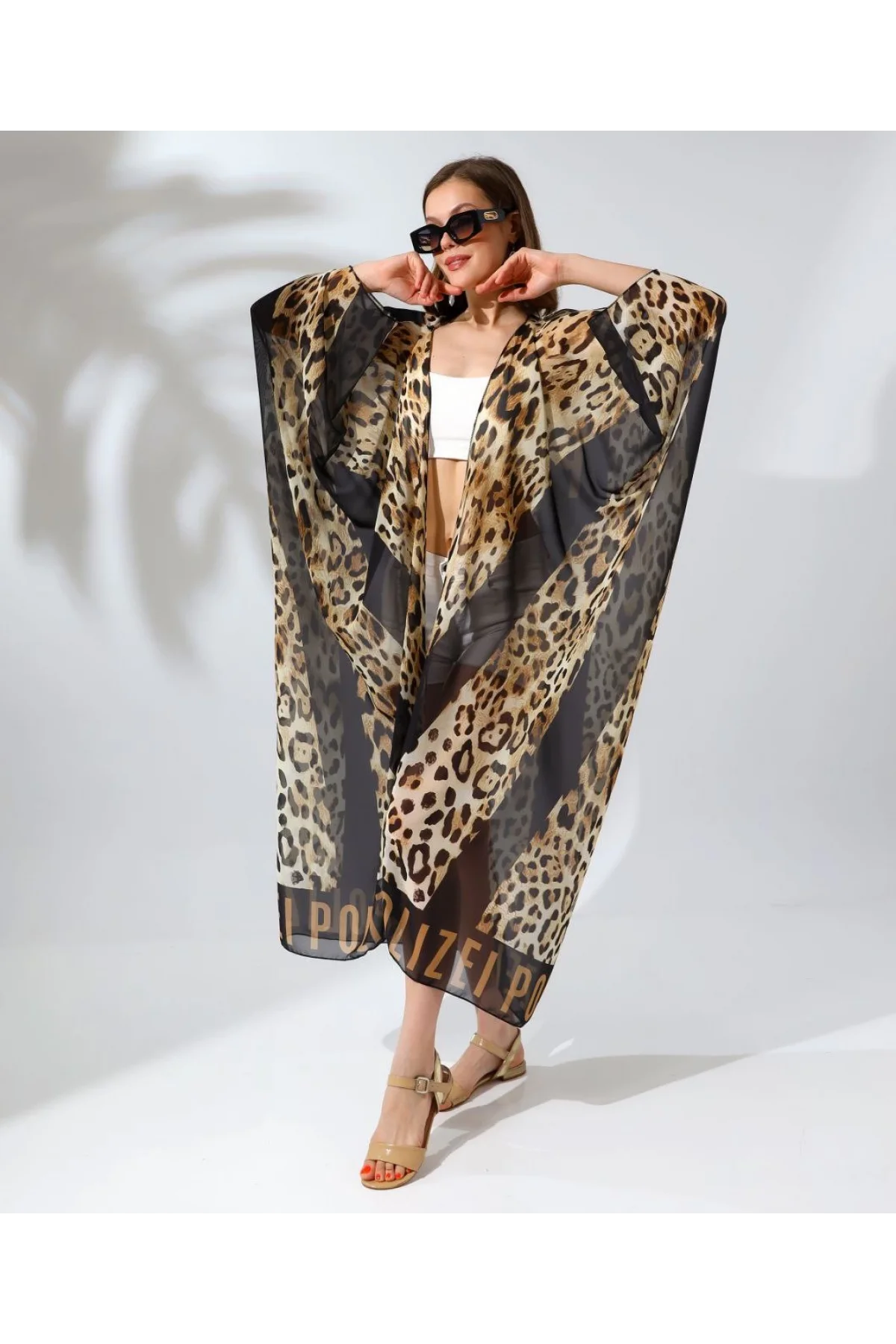 Kadın Rahat Kesim Şifon Kimono - Leopar