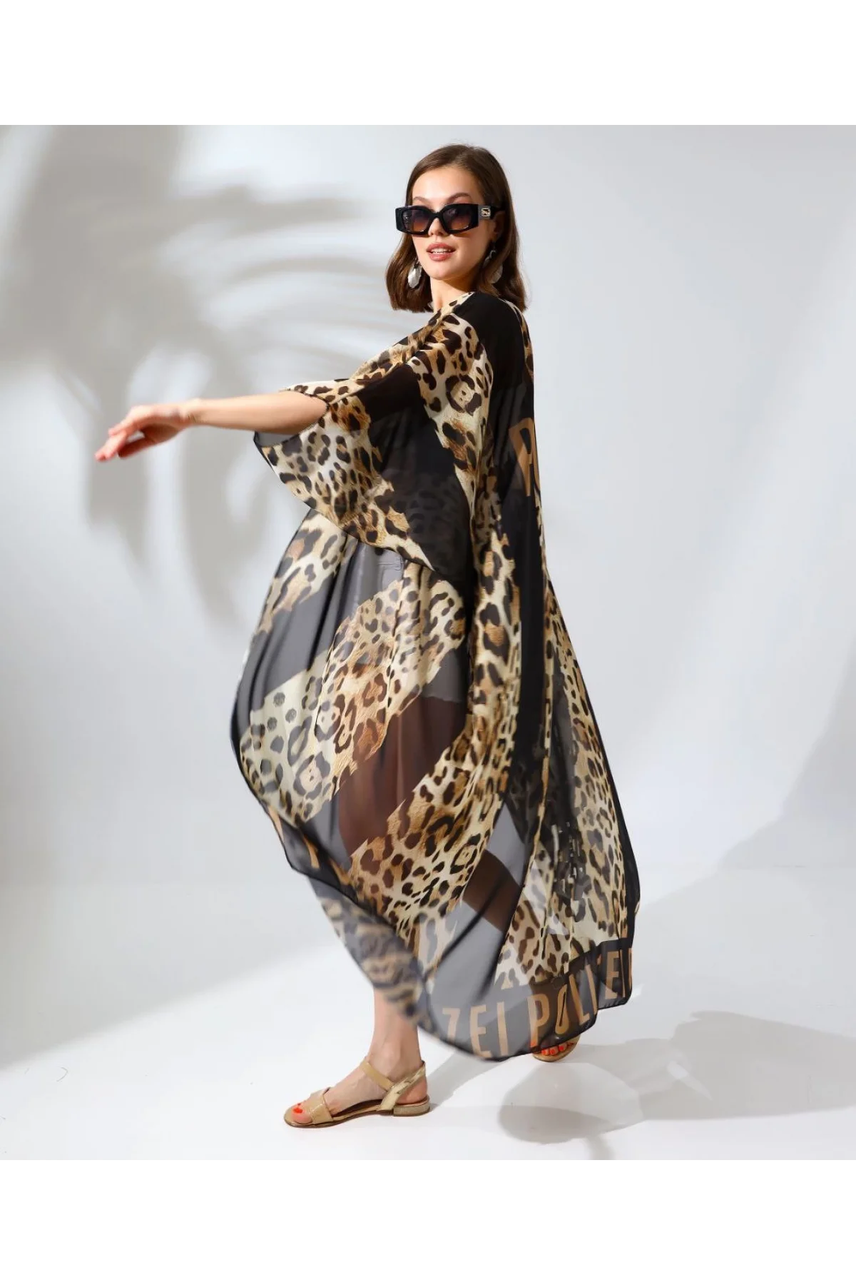 Kadın Rahat Kesim Şifon Kimono - Leopar