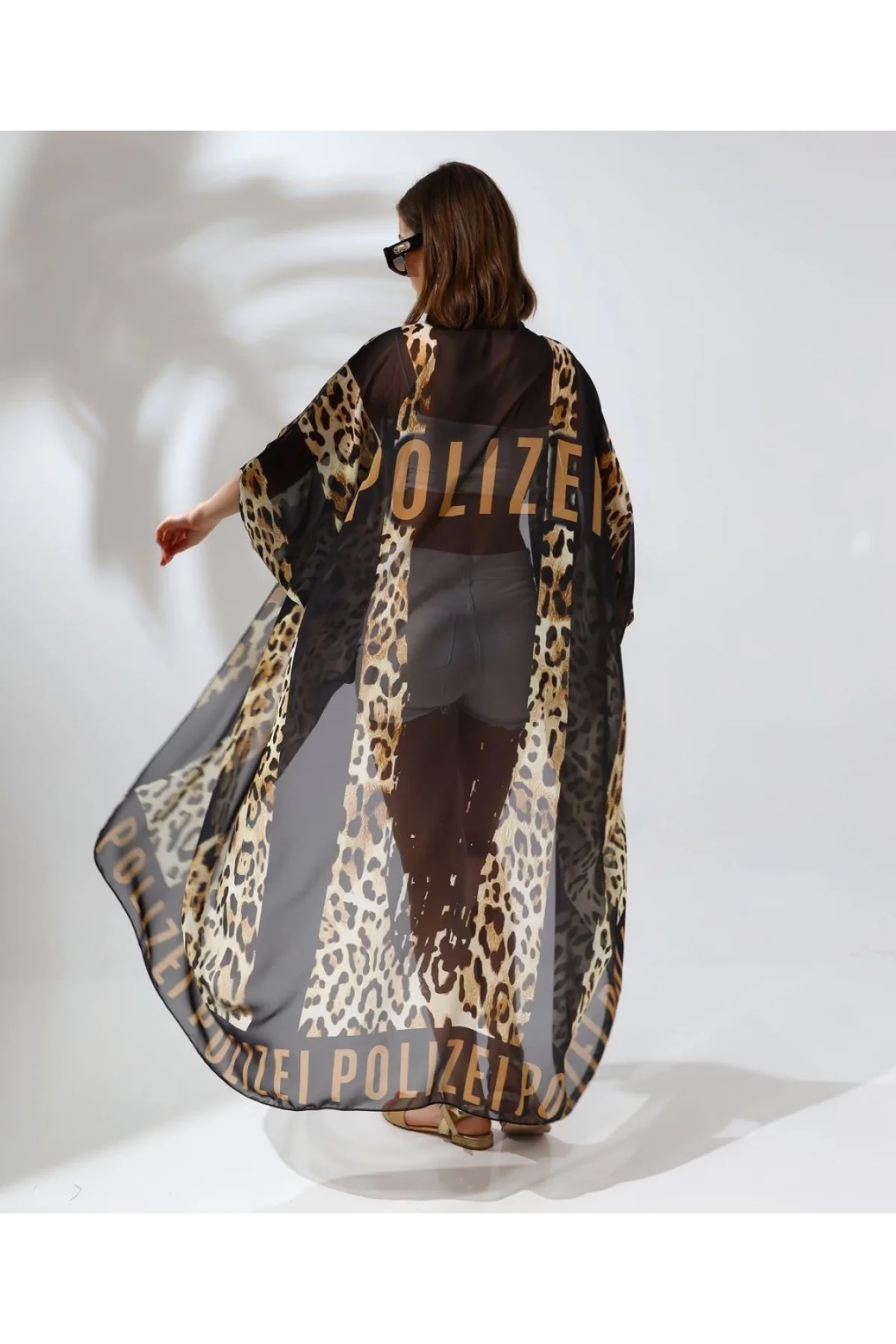 Kadın Rahat Kesim Şifon Kimono - Leopar