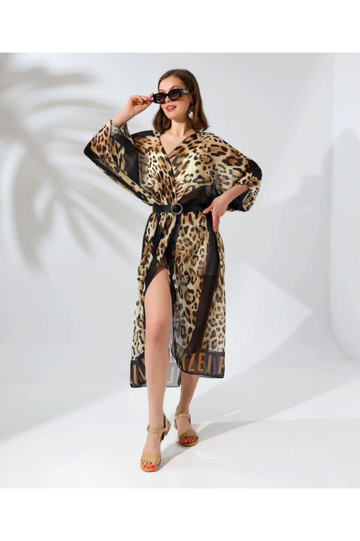 Kadın Rahat Kesim Şifon Kimono - Leopar