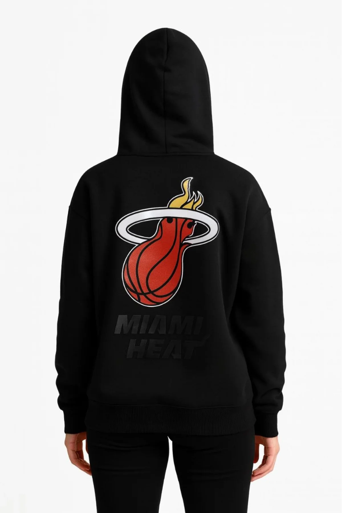 Kadın Üç İplik Kapüşonlu Ön ve Arka Baskılı SweatShirt hoodie - Siyah