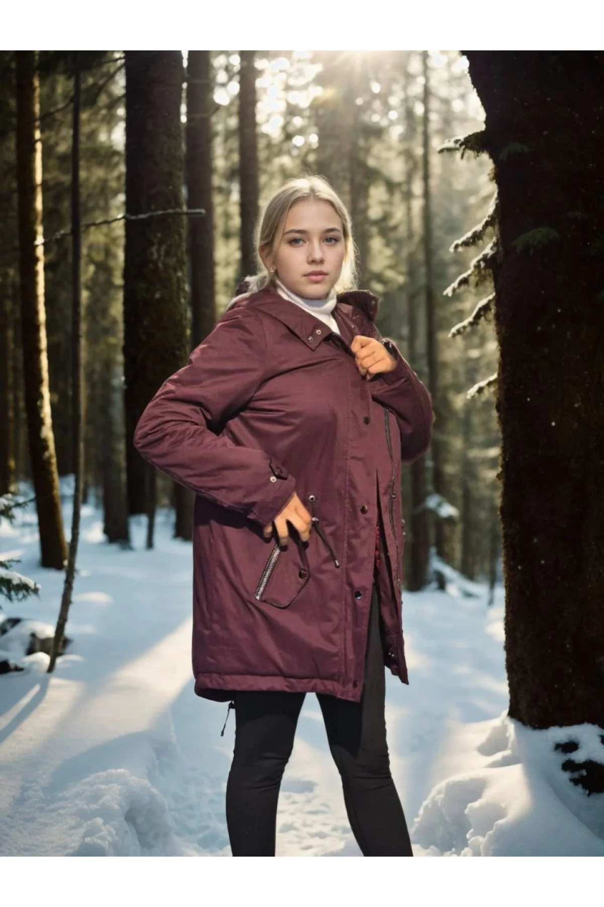 Kadın Uzun Kollu Hakiki Deri Ceket - Bordo