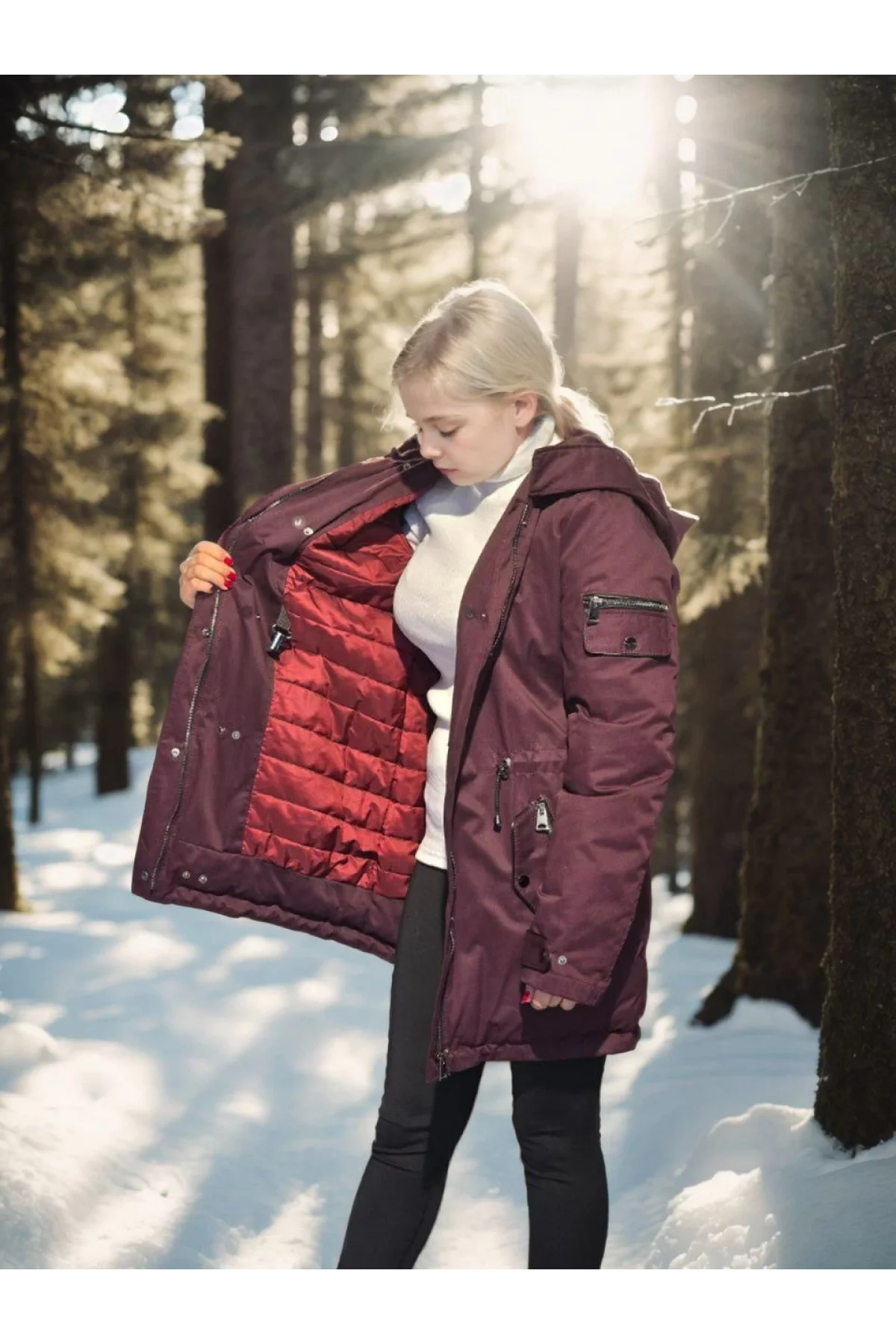 Kadın Uzun Kollu Hakiki Deri Ceket - Bordo