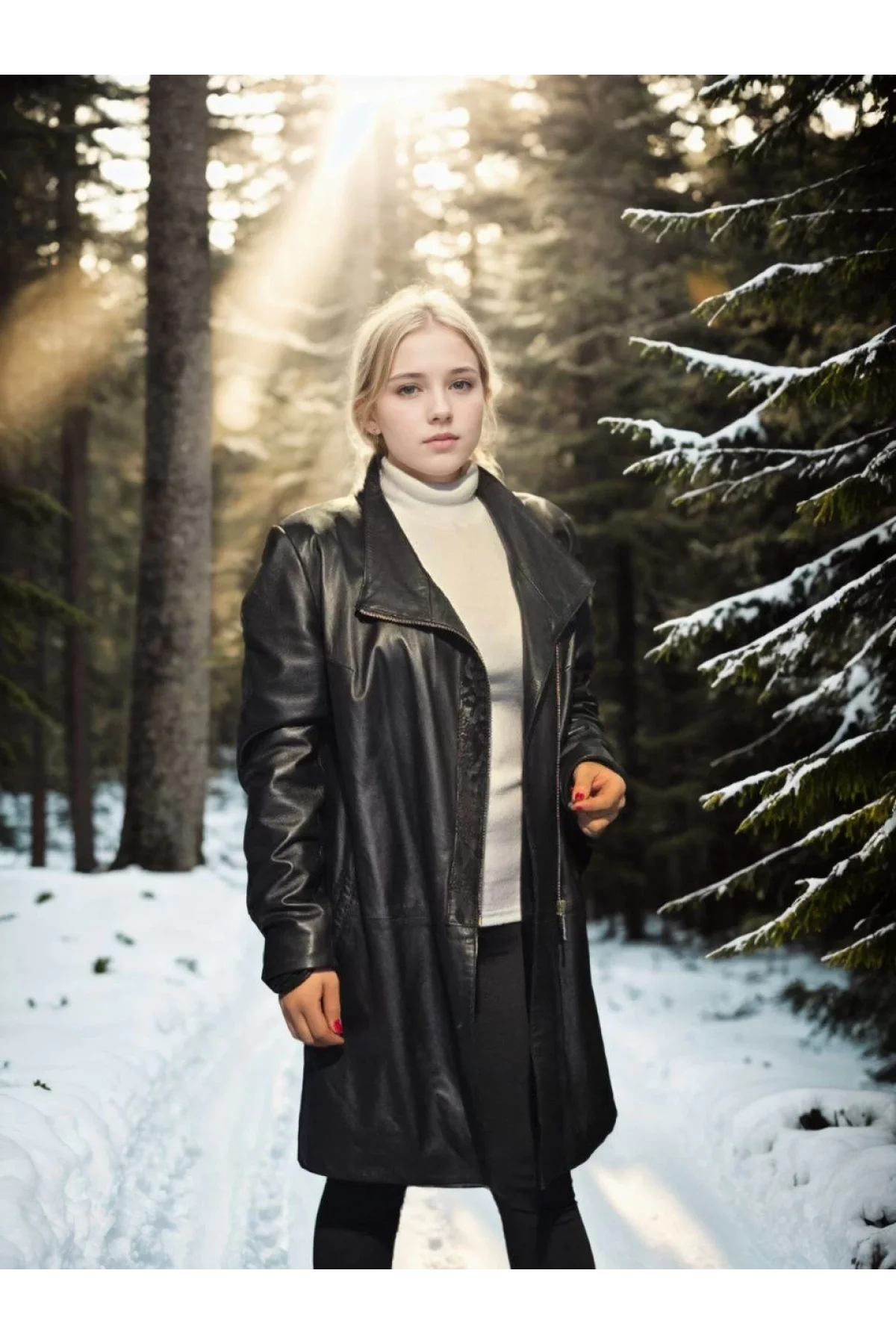 Kadın Uzun Kollu Hakiki Deri Ceket - Siyah