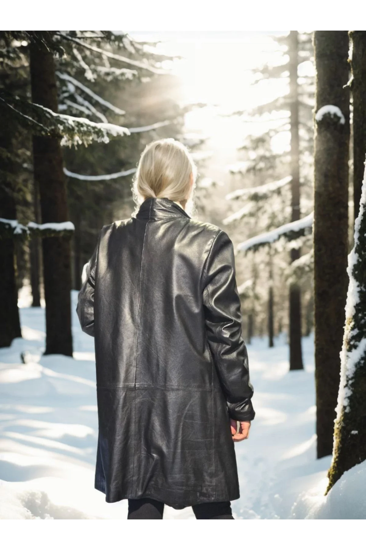 Kadın Uzun Kollu Hakiki Deri Ceket - Siyah