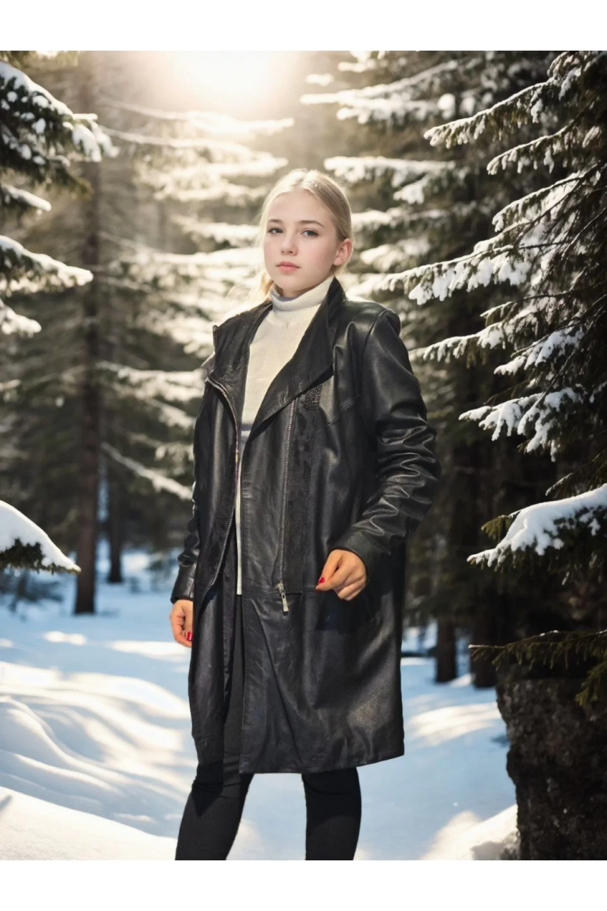 Kadın Uzun Kollu Hakiki Deri Ceket - Siyah