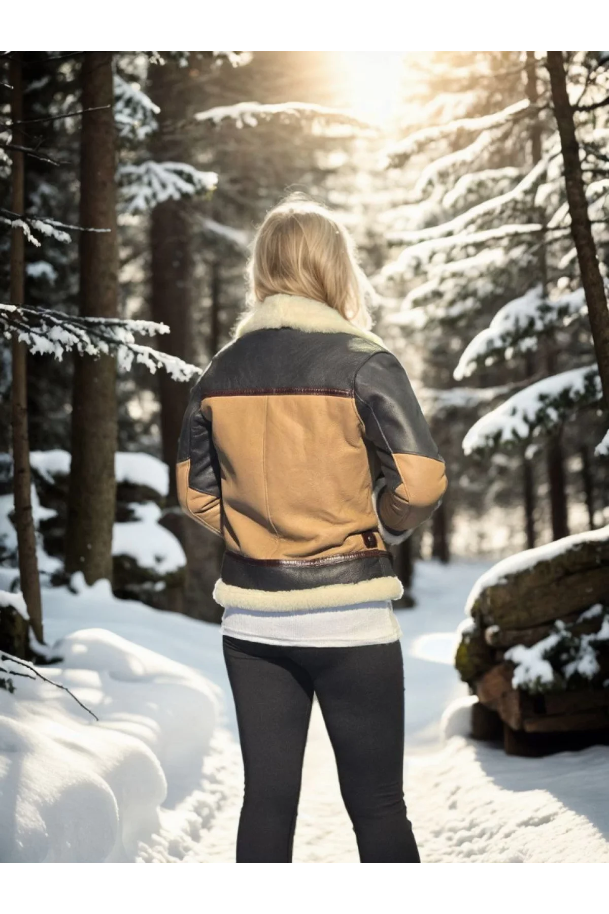 Kadın Uzun Kollu Yakalı Hakiki Kürk - Kahve