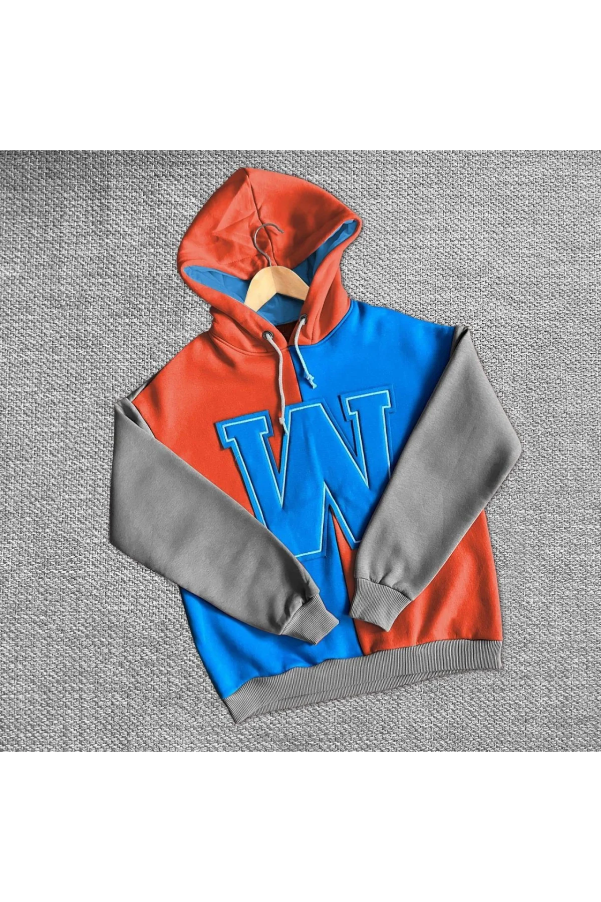 Kadın W Nakış İşlemeli Kapüşonlu Sweatshirt - Mavi