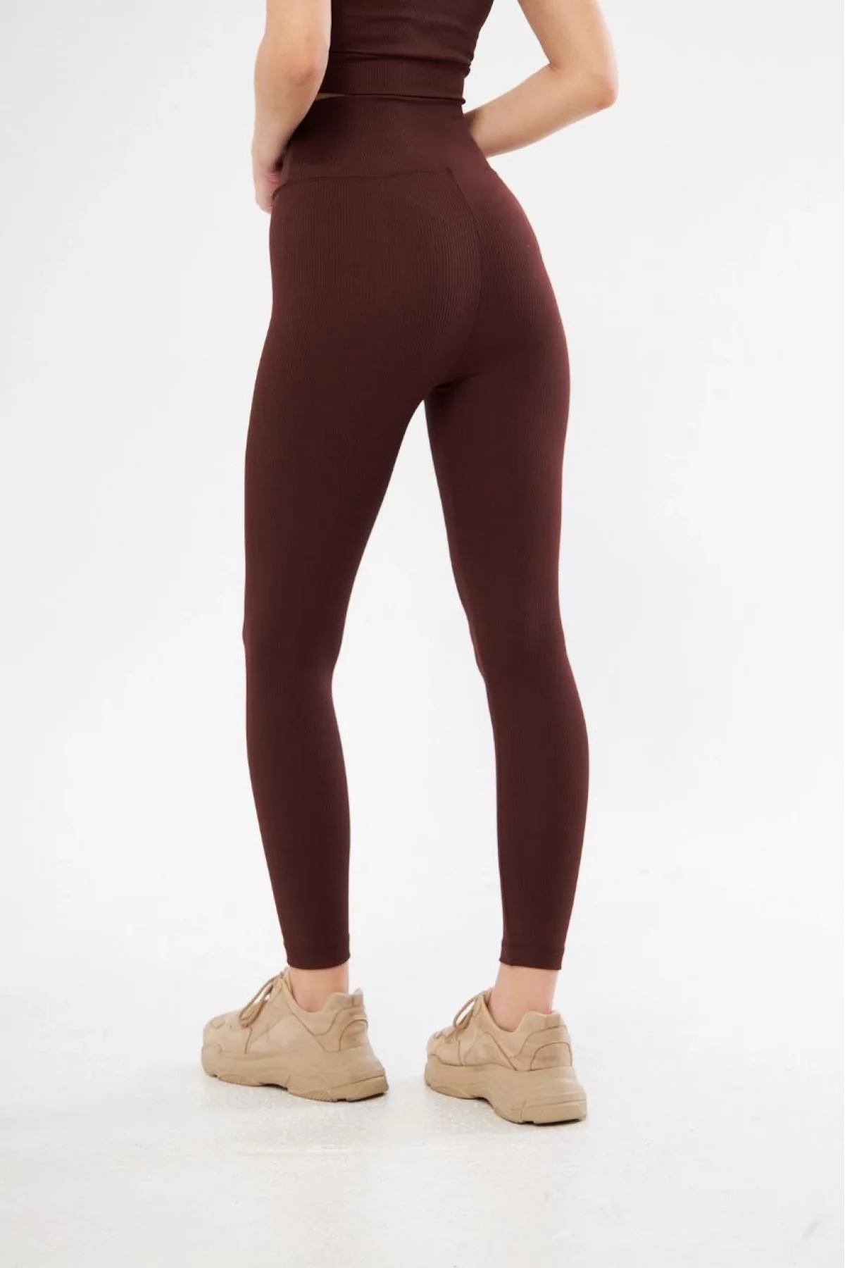 Kadın Fitilli Full Likralı Yüksek Bel Toparlayıcı Tayt Günlük ve Spor Kullanım - Bordo